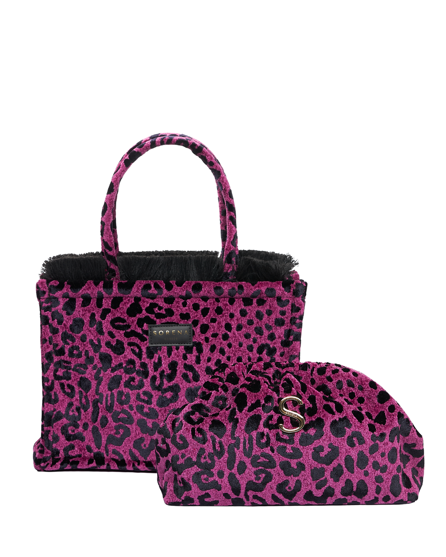 BORSA TOTE MEDIA IN VELLUTO LEOPARDATO MAGENTA