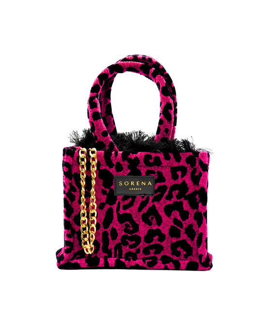 LEOPARD VELVET MAGENTA MINI TOTE BAG