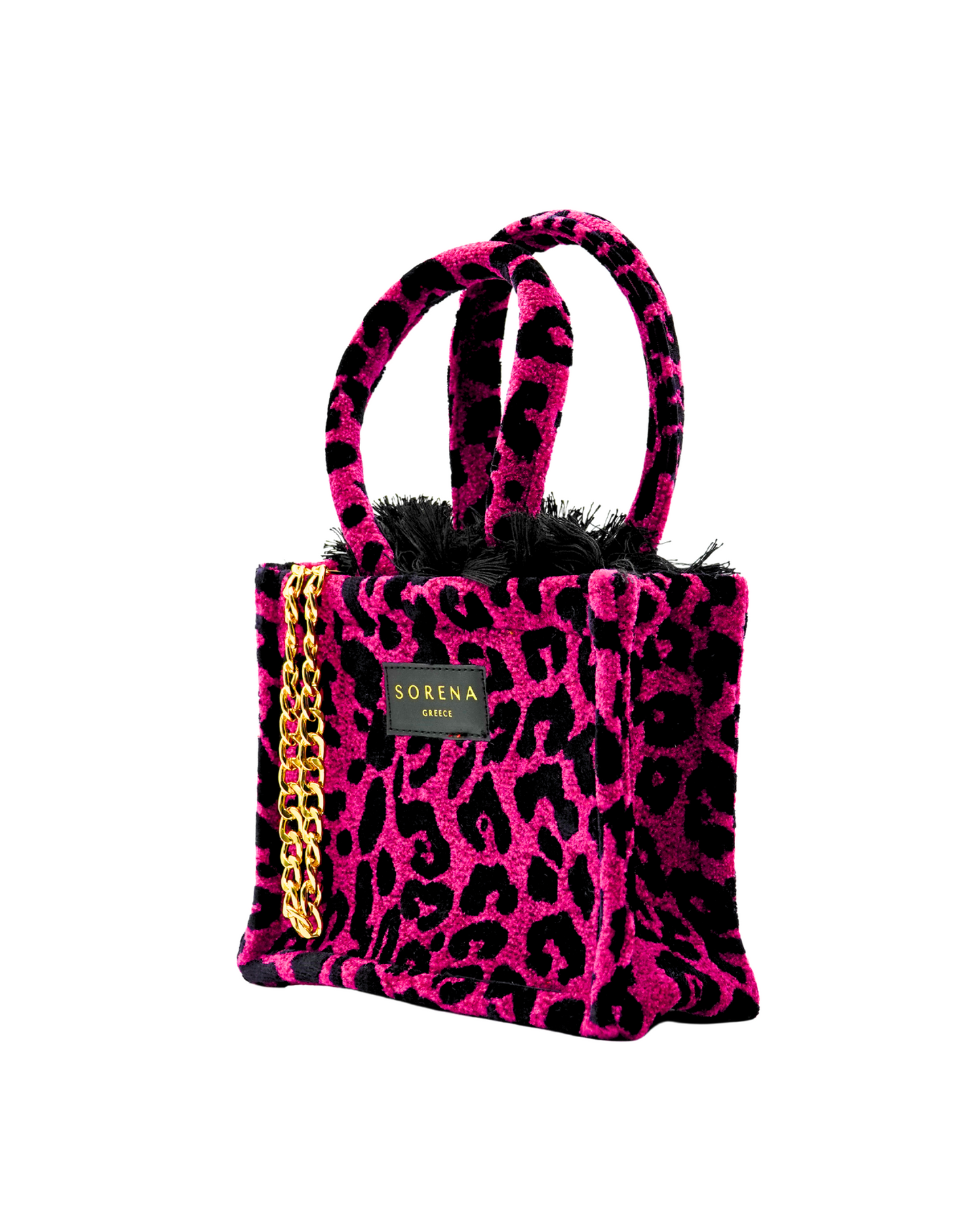 LEOPARD VELVET MAGENTA MINI TOTE BAG