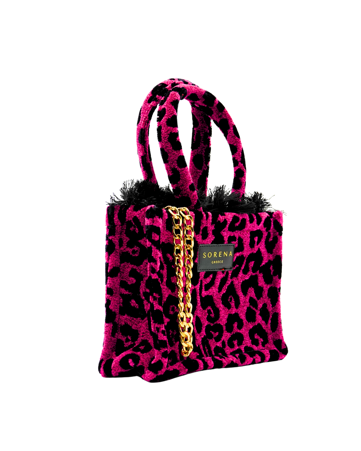 LEOPARD VELVET MAGENTA MINI TOTE BAG