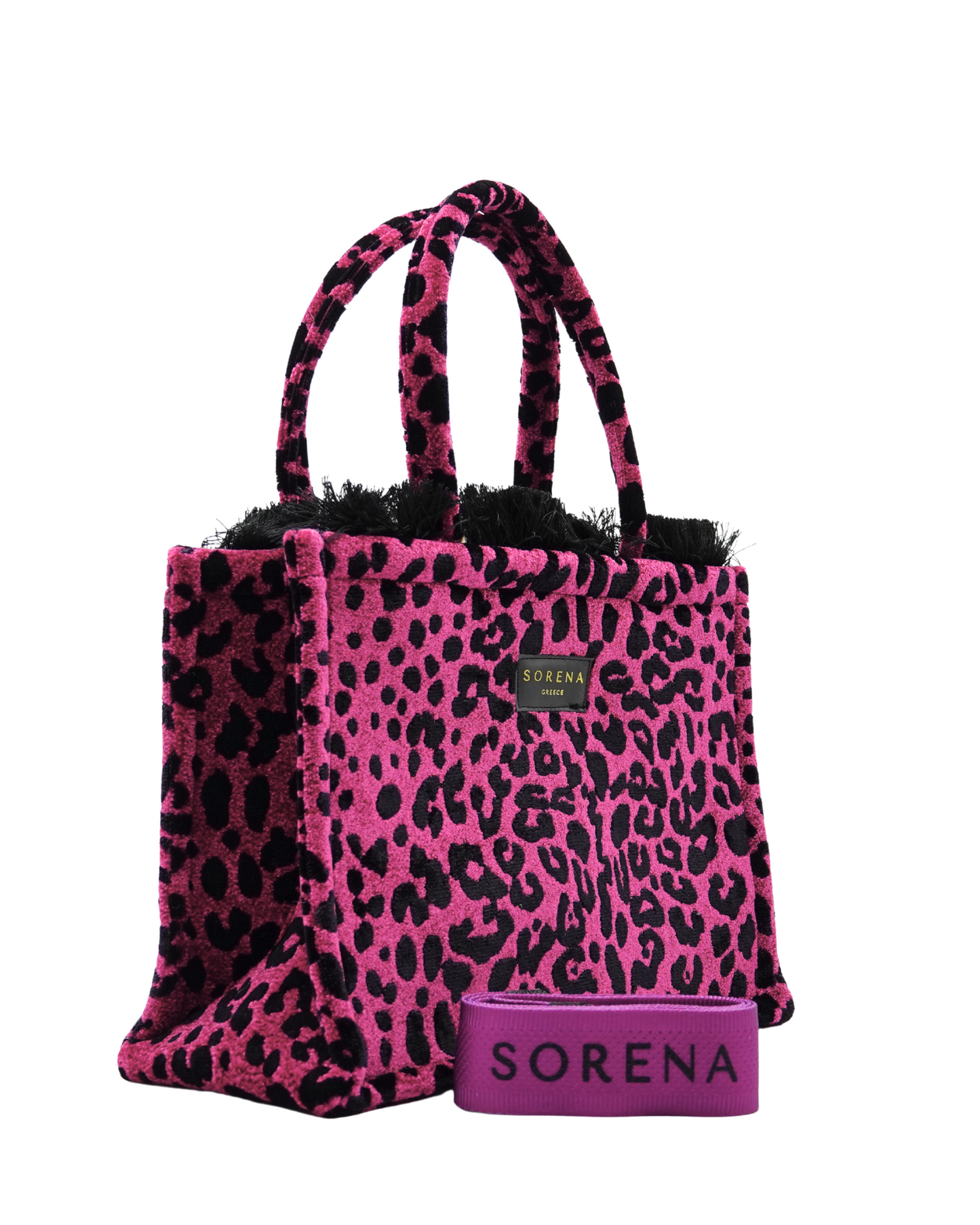 BORSA TOTE MEDIA IN VELLUTO LEOPARDATO MAGENTA