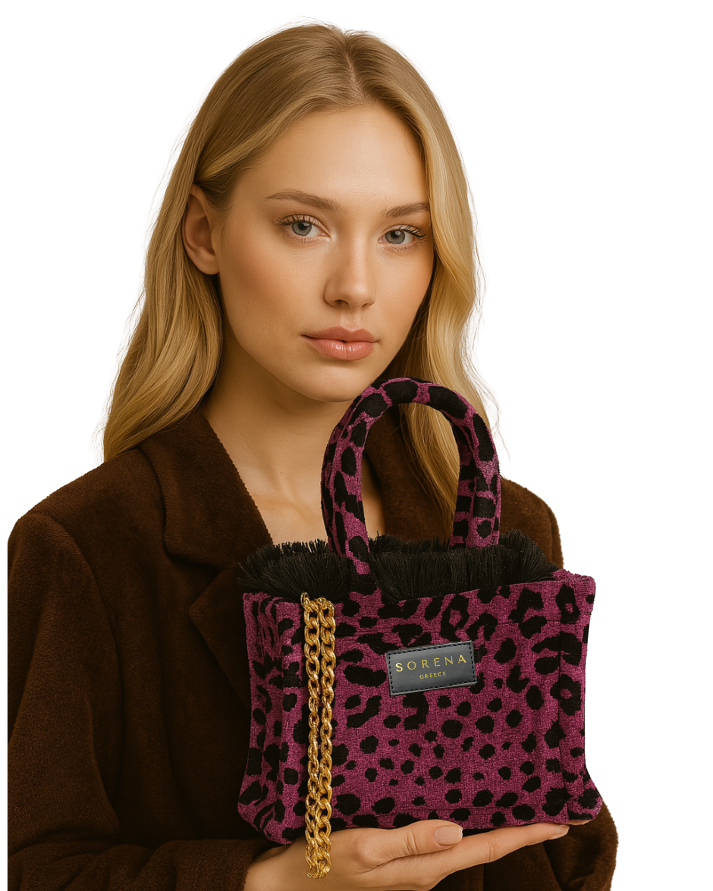 LEOPARD VELVET MAGENTA MINI TOTE BAG