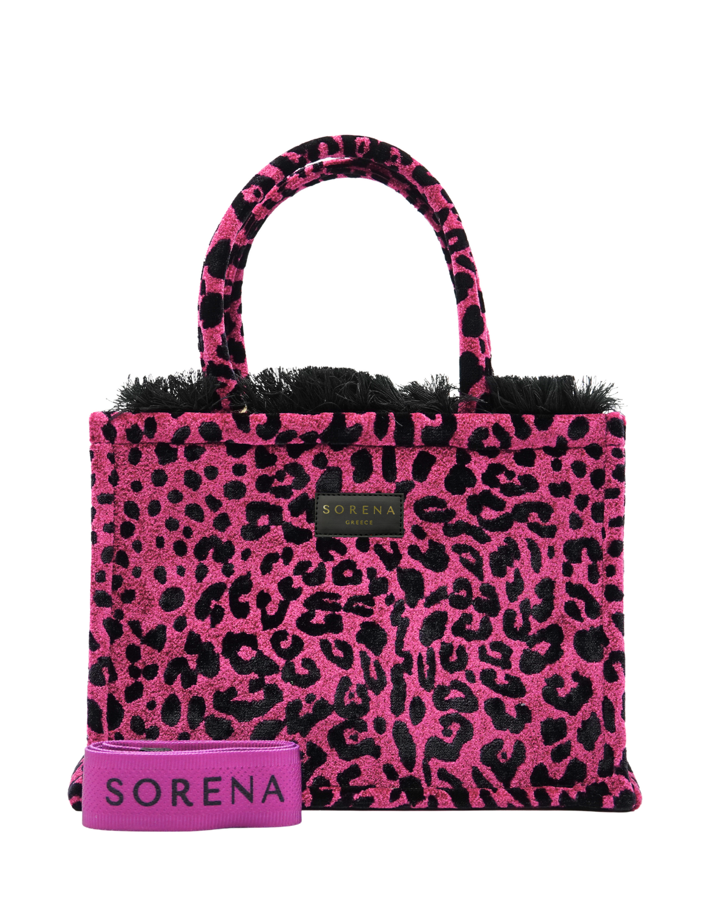 BORSA TOTE MEDIA IN VELLUTO LEOPARDATO MAGENTA