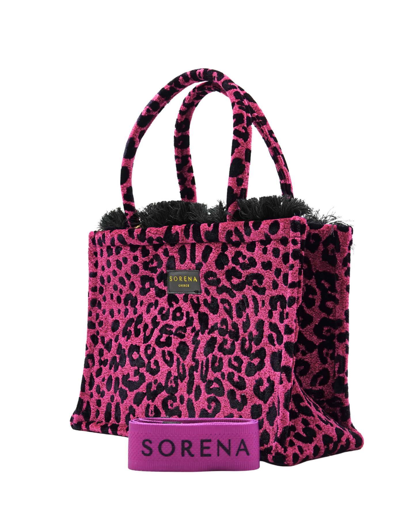 BORSA TOTE MEDIA IN VELLUTO LEOPARDATO MAGENTA