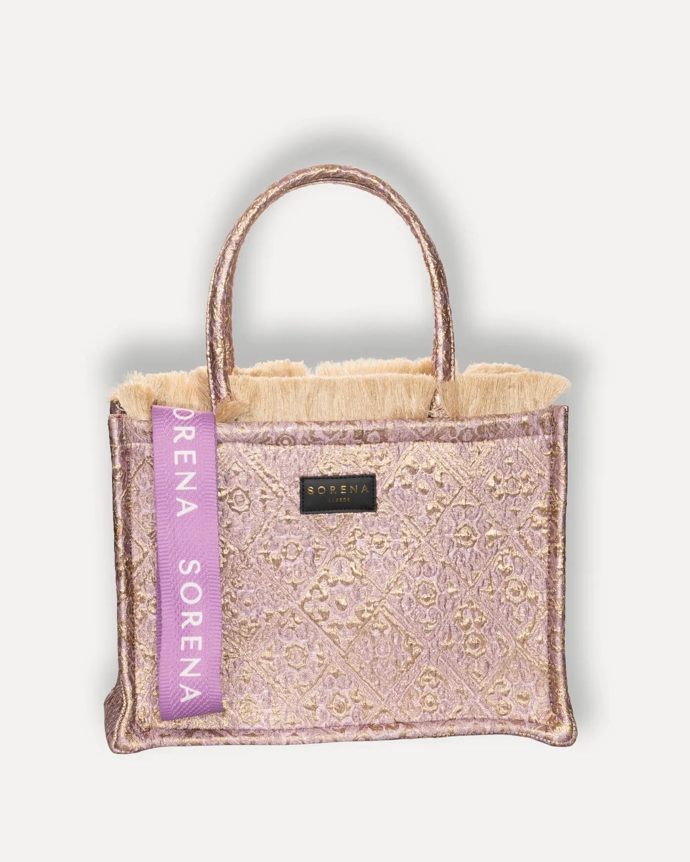 Sorena Greece Anemi Medium Tote Bag aus Samtvelour in Rosegold Sonnenuntergang Palette, handgefertigter Shopper Aegäis inspiriert Cycladitissa.