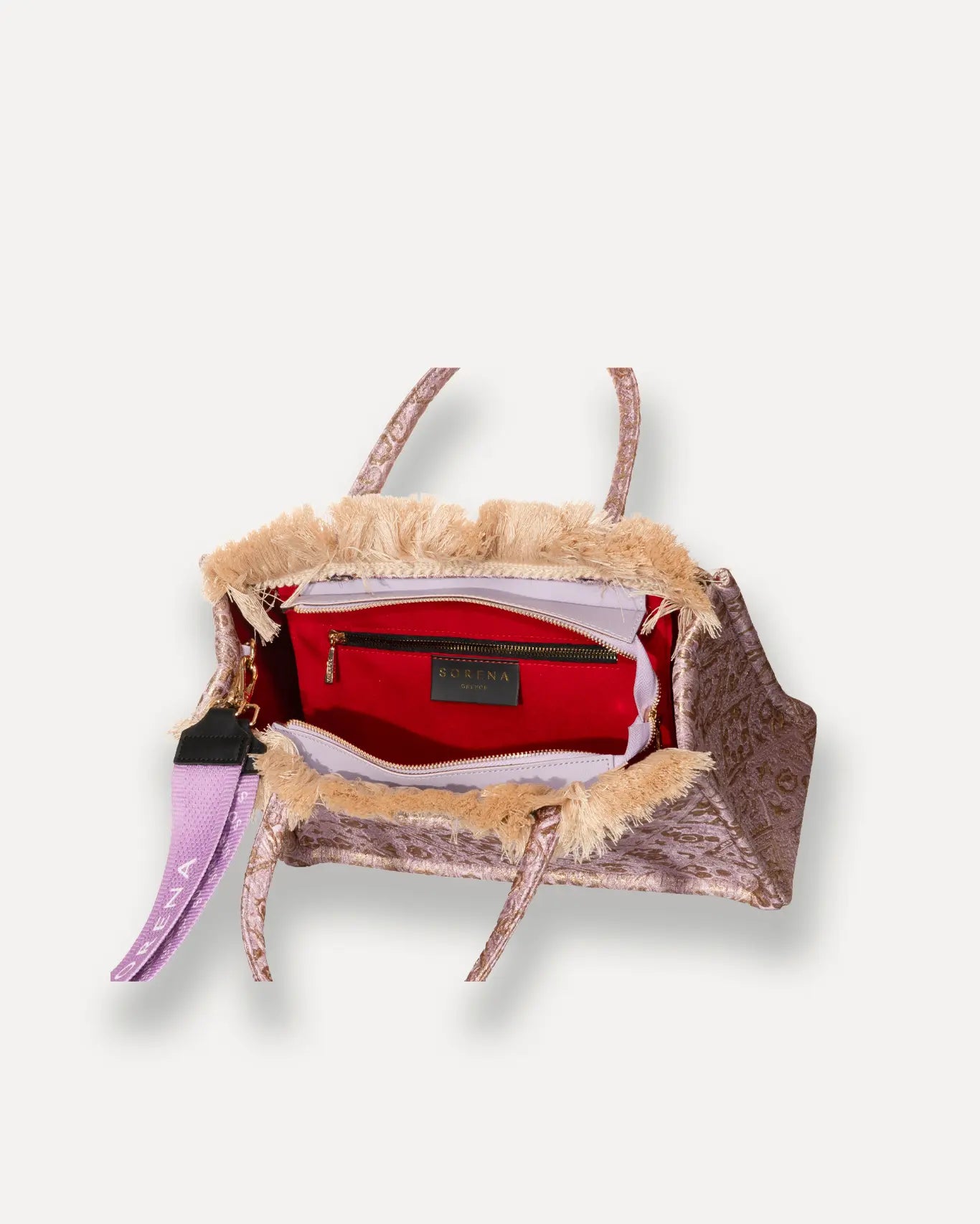 Innenansicht Anemi Medium Tote Bag Sorena Greece, Hauptfach Innentasche veganer Shopper Anemi Rosegold Griechenland.