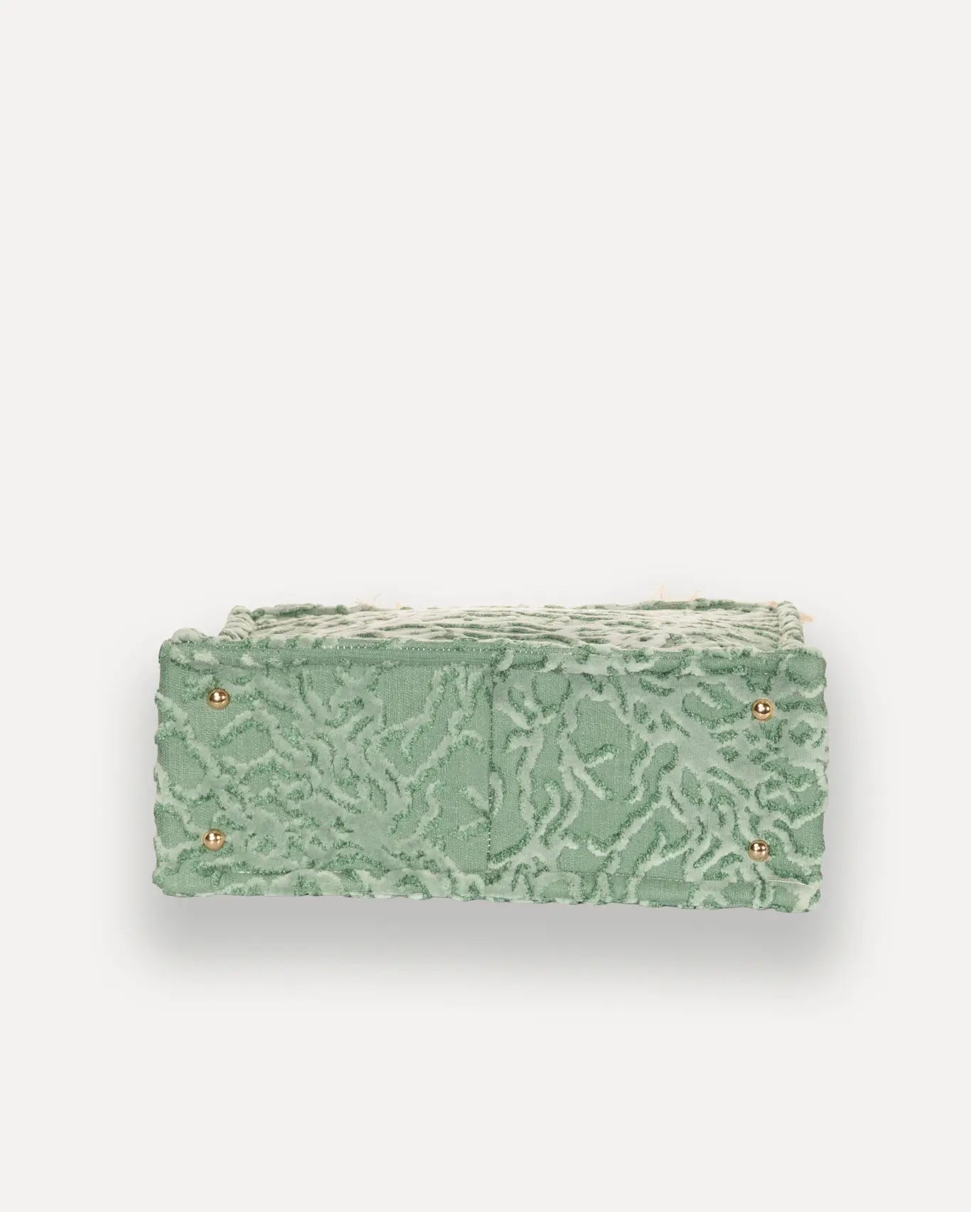 Bodenansicht Esmeralda Medium Tote Bag Sorena Greece, stabiler Boden Smaragdgrün Shopper Unterseite handgefertigt.