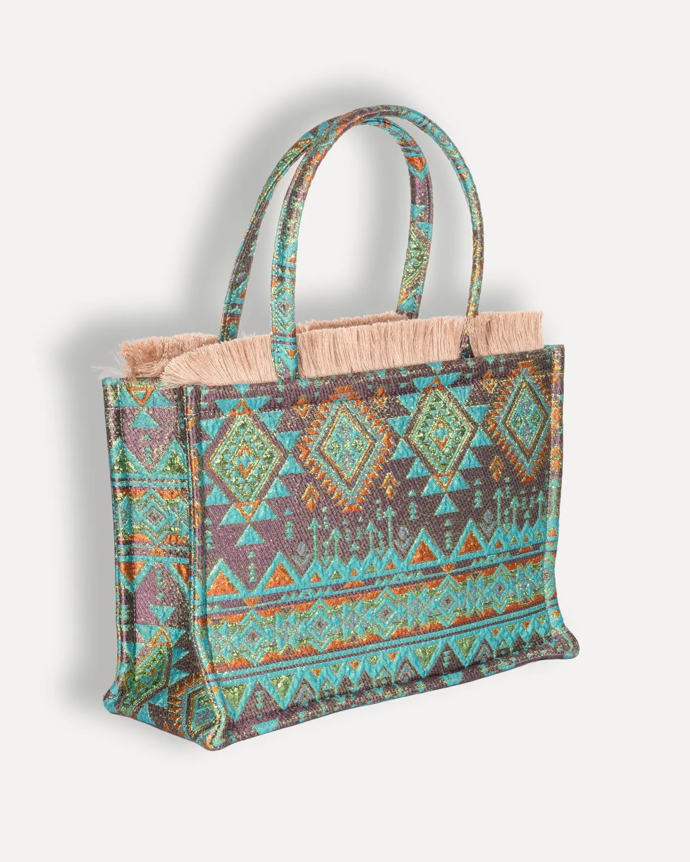 Rückseite Fegarada Medium Tote Bag Sorena Greece, handgefertigte Rückseite mittlerer Shopper Cycladitissa Mondlicht Kollektion.