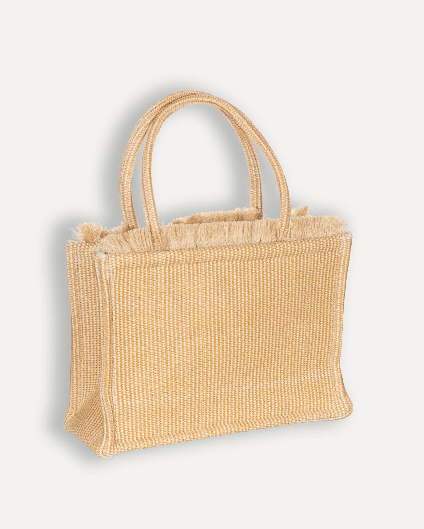 Rückseite Irida Medium Bag Sorena Greece, Stroh Tote Rückseite Naturton handgefertigte Verarbeitung Sorena.