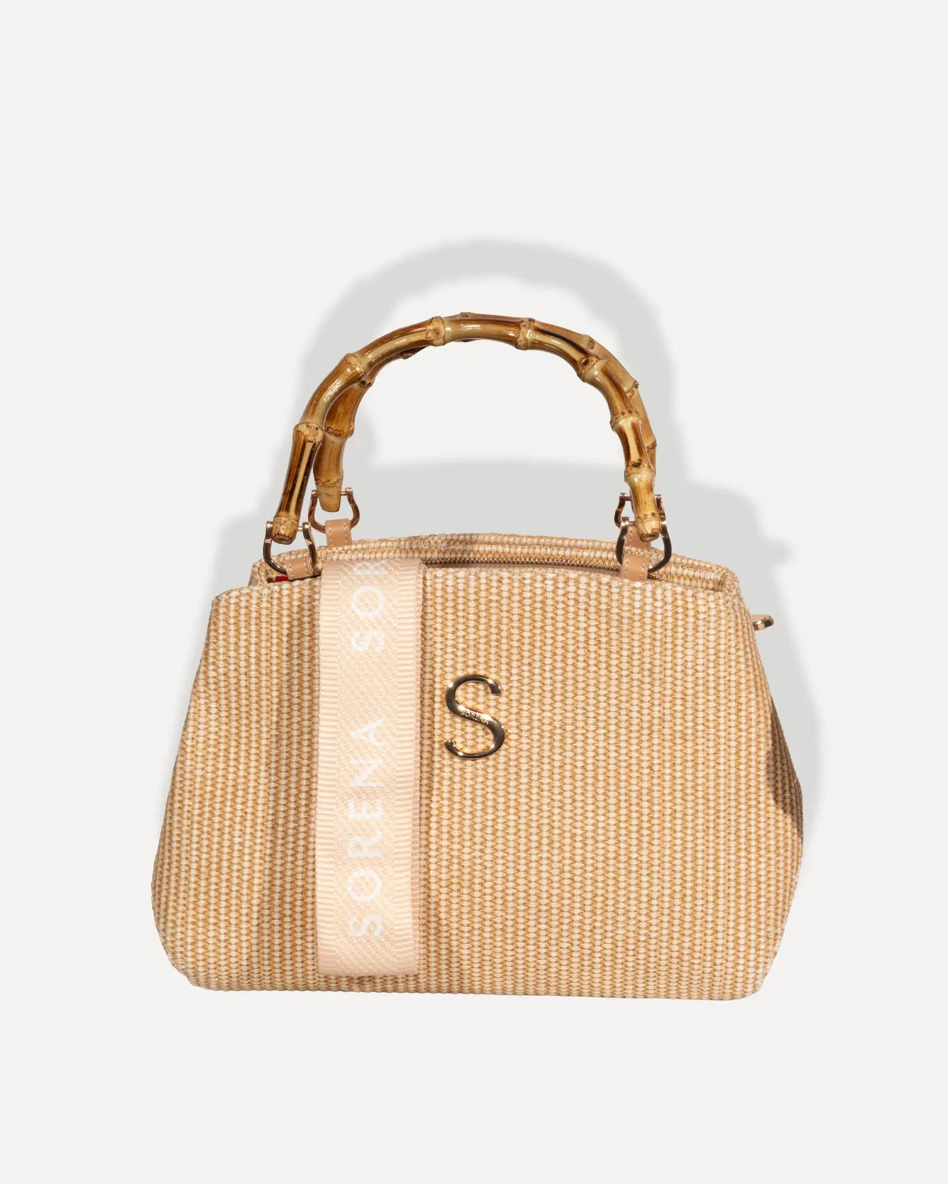 Sorena Greece Irida Shoulder Bag Umhängetasche aus naturfarbenem Stroh mit goldfarbener Metallkette, handgefertigte Schultertasche Griechenland