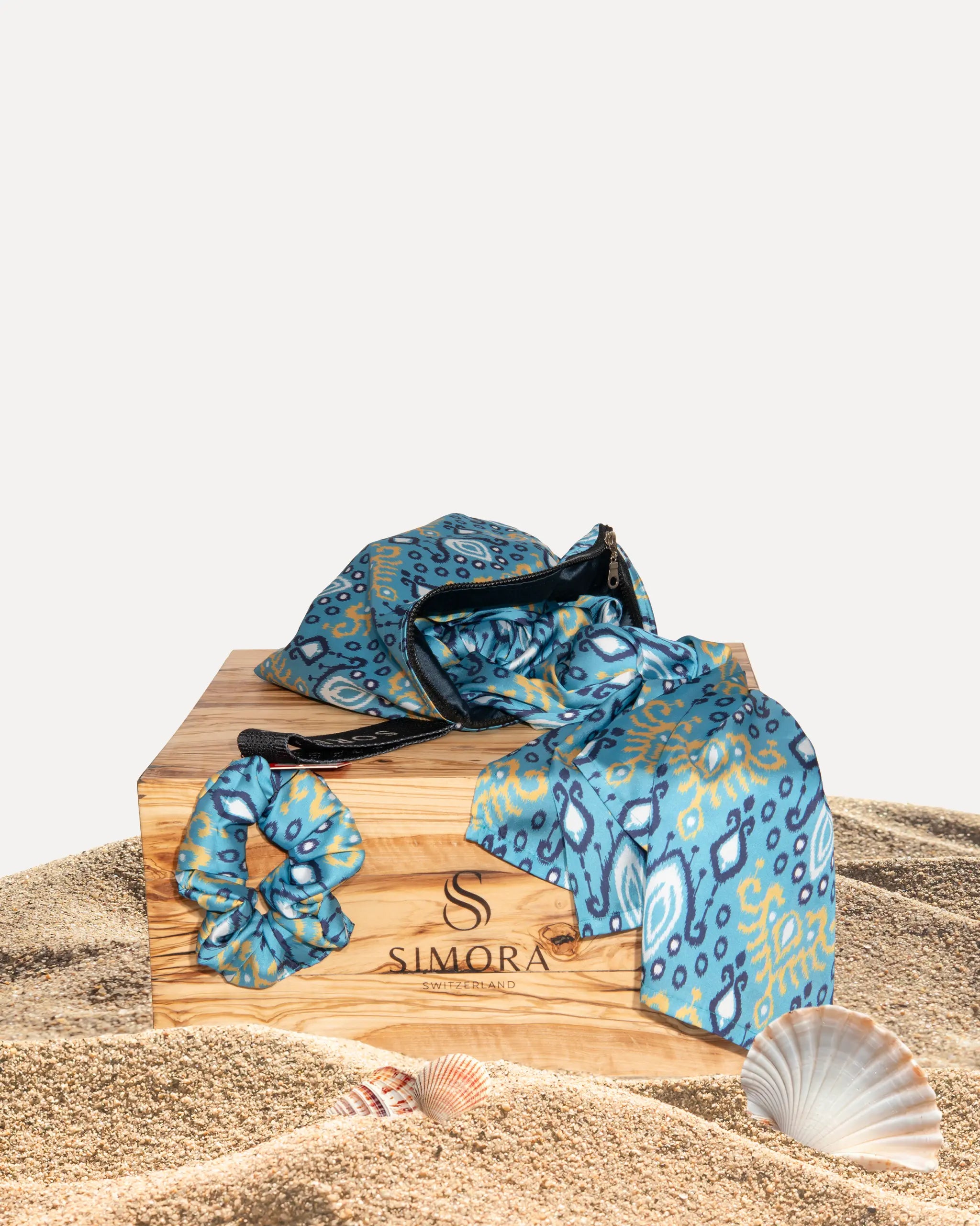 Pareo Set St Barth blau gelb dreiteilig | Sorena