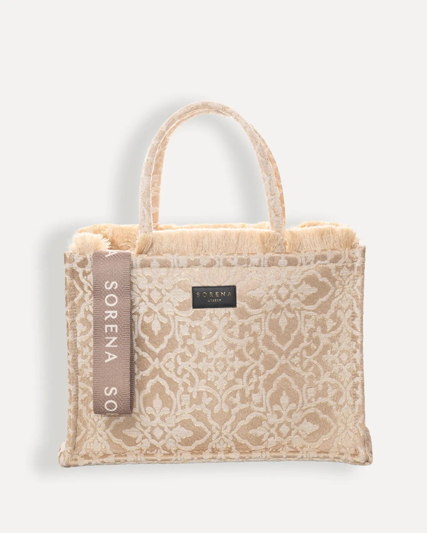 Sorena Greece Theros Large Tote Bag großer Shopper mit metallischer Goldkette, Cycladen Sommer Kollektion handgefertigte Tasche Griechenland