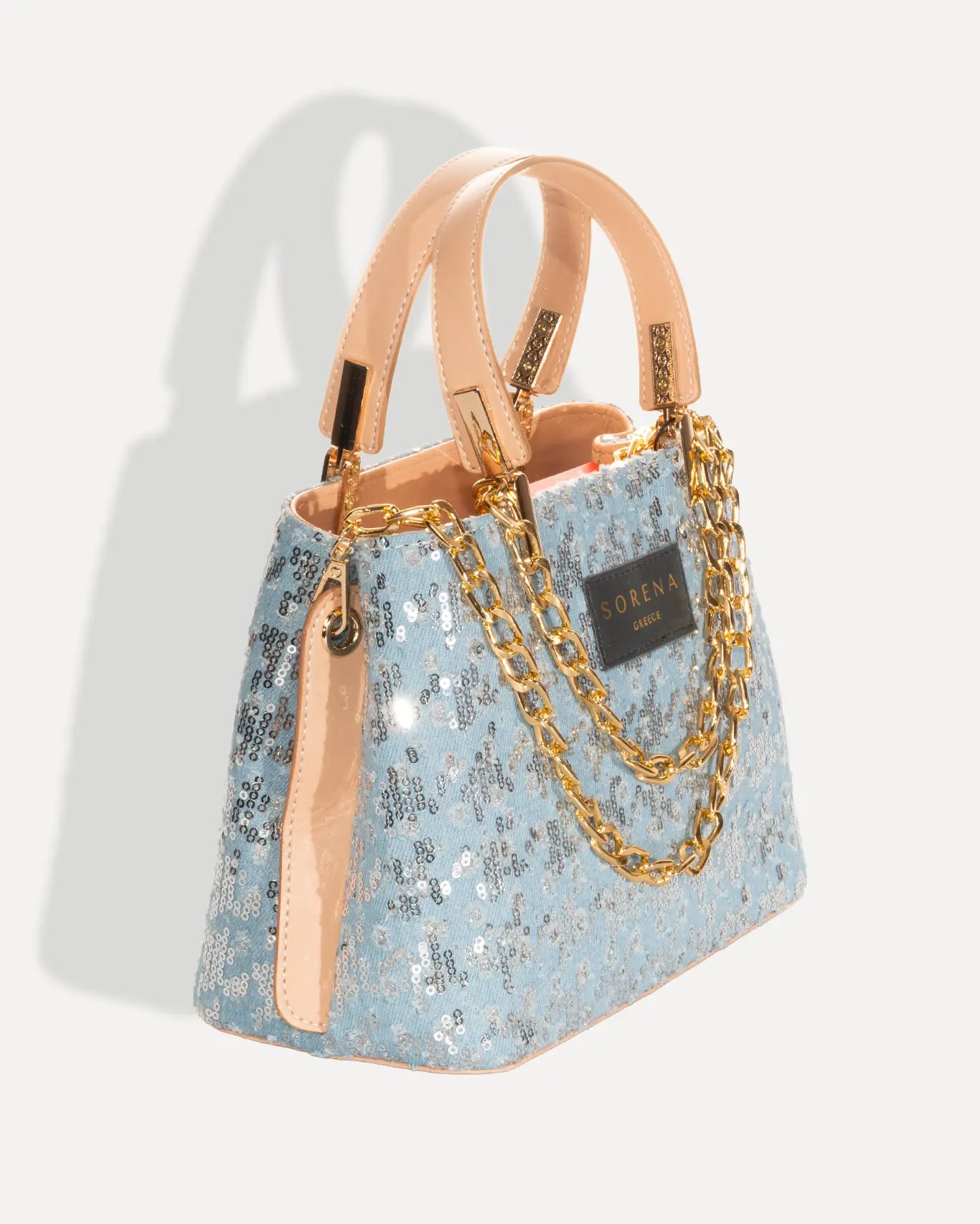 Rechte Seite Galleria Bag Tritiani Edition Sorena Greece, Pailletten Galleria Tasche Silber Lichtspiel handgefertigt Griechenland