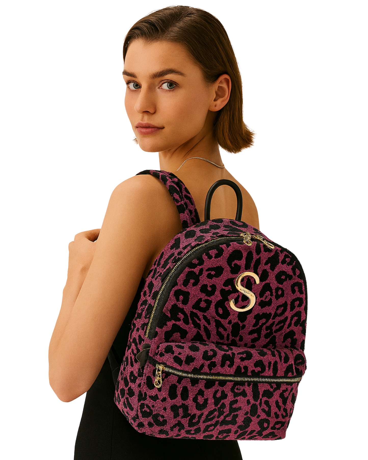 LEOPARD VELVET MAGENTA BACKPACK