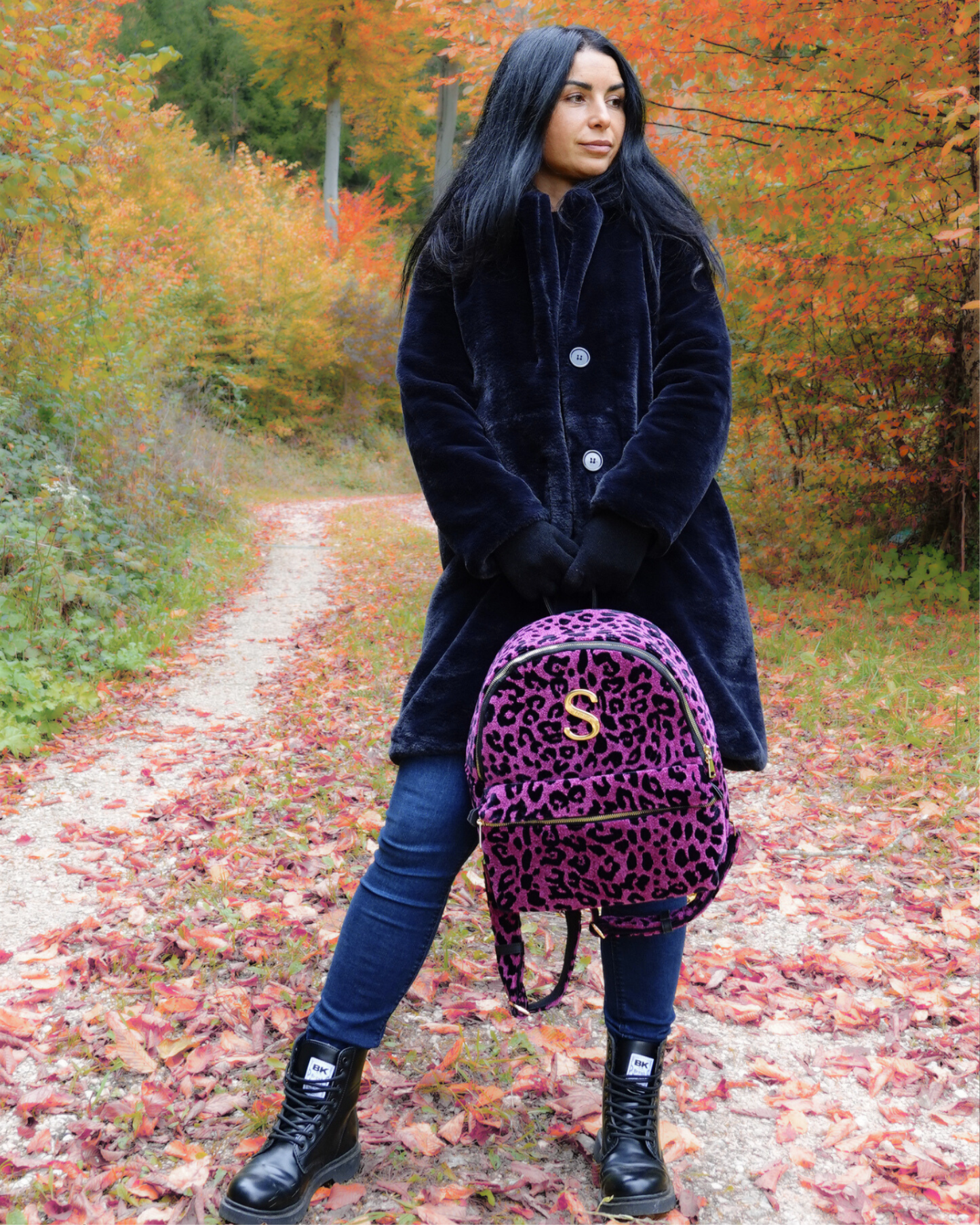 LEOPARD VELVET MAGENTA BACKPACK