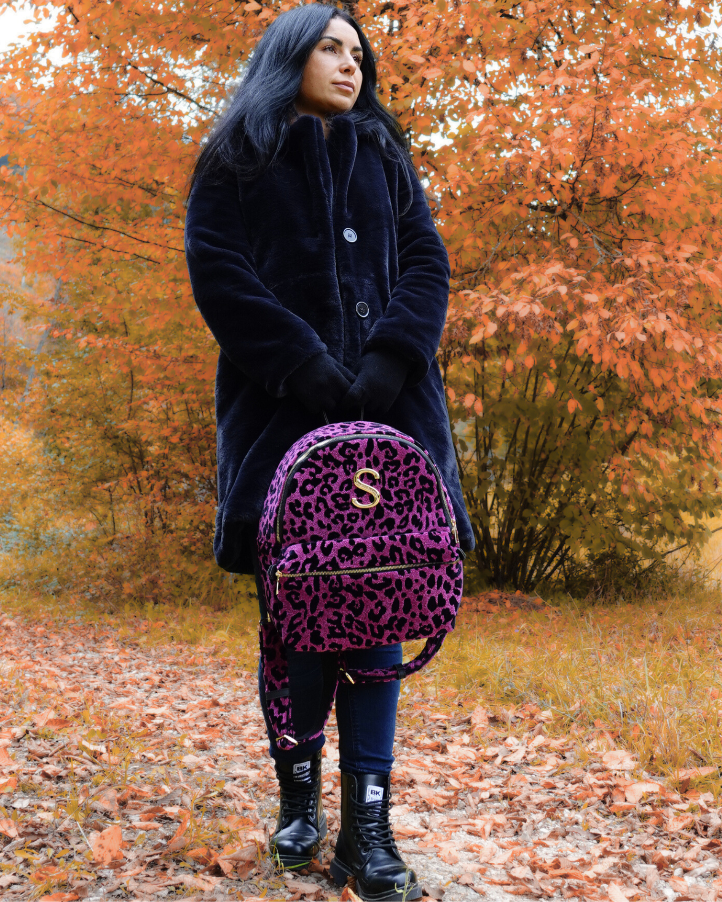 LEOPARD VELVET MAGENTA BACKPACK