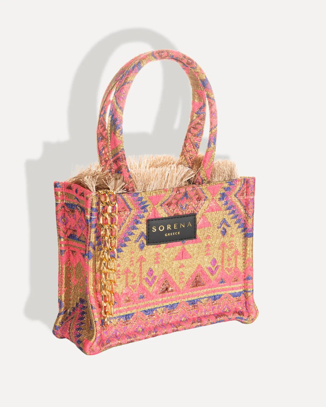 Rechte Seite Nisiotissa Mini Tote Bag Sorena Greece, kleines Format Insel inspiriertes Gewebe Sorena Handwerk mini Shopper