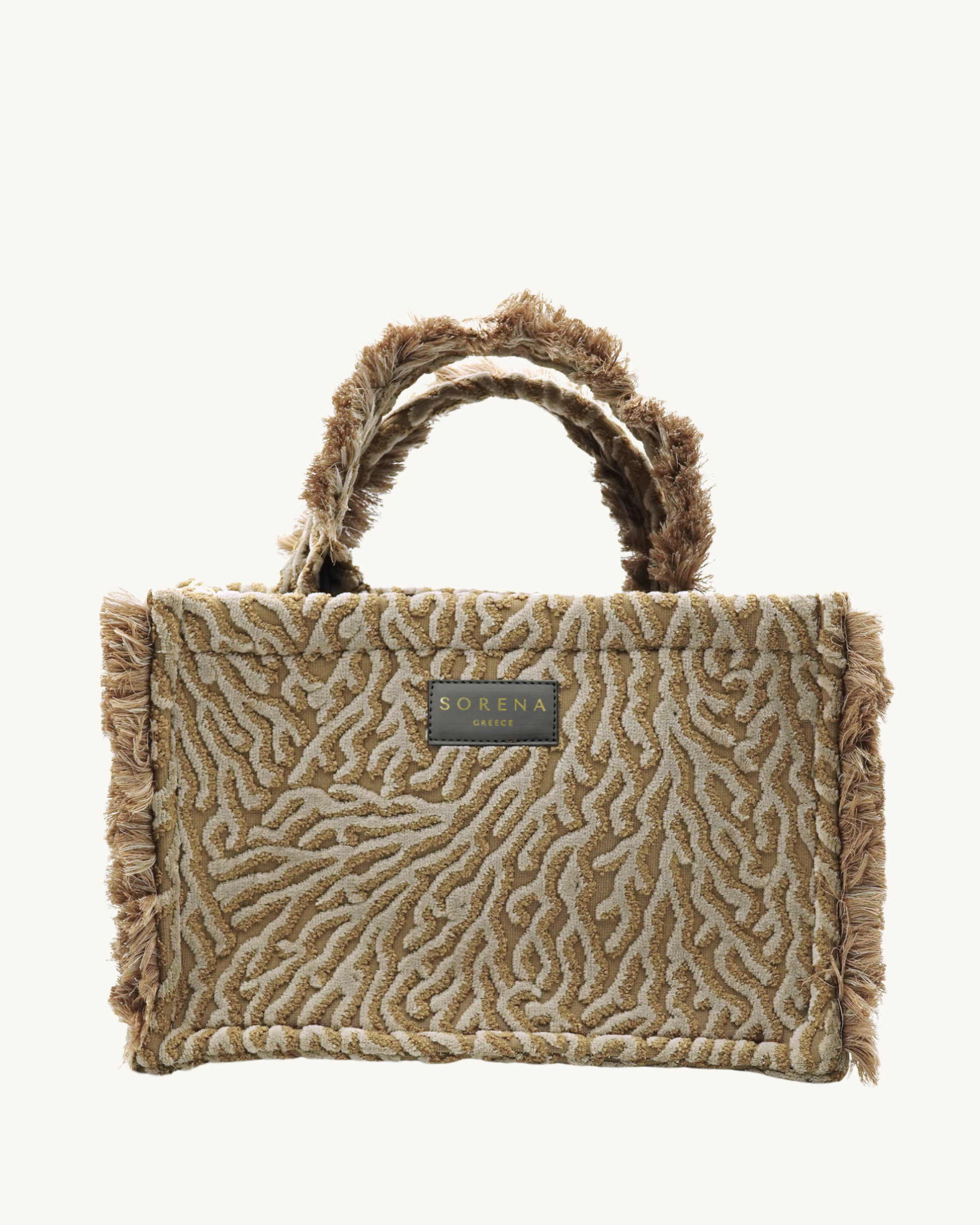 BOHINA MELENIA Shopper – handgemachte vegane Tasche mit strukturierter Oberfläche, frontal fotografiert.