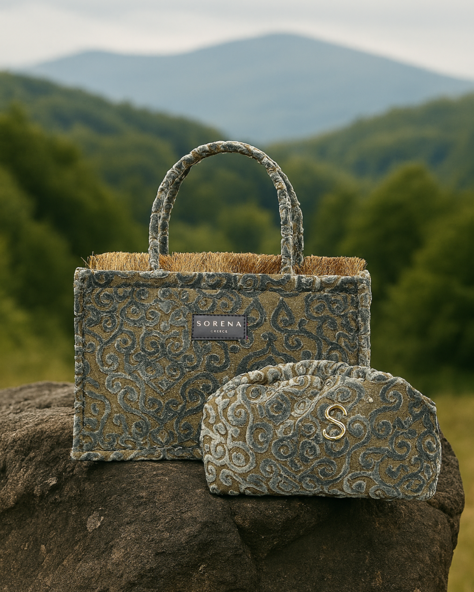ELEONORA Taschen-Set in Natur – florale Muster, Fransen & vegane Materialien, mediterraner Outdoor-Look