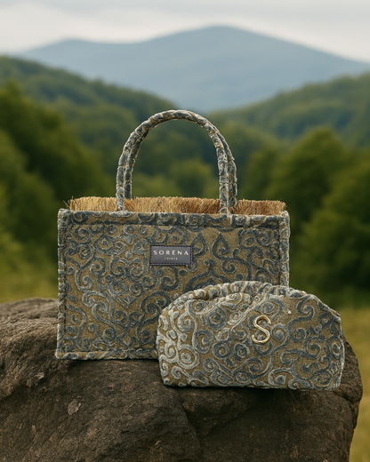 ELEONORA Taschen-Set in Natur – florale Muster, Fransen & vegane Materialien, mediterraner Outdoor-Look