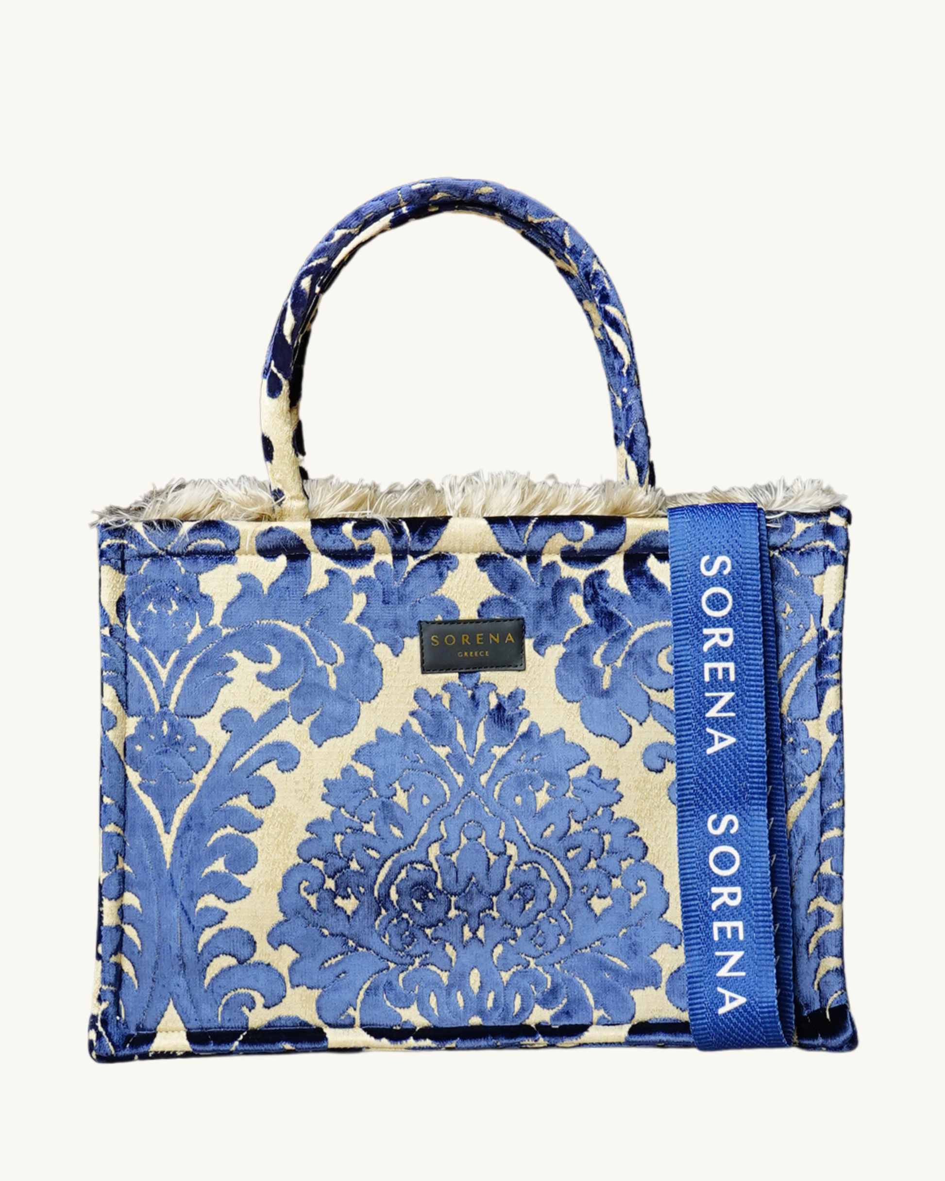 ANGELINA Shopper frontal – florales Design mit Fransen, strukturierte Oberfläche, handgefertigt & nachhaltig