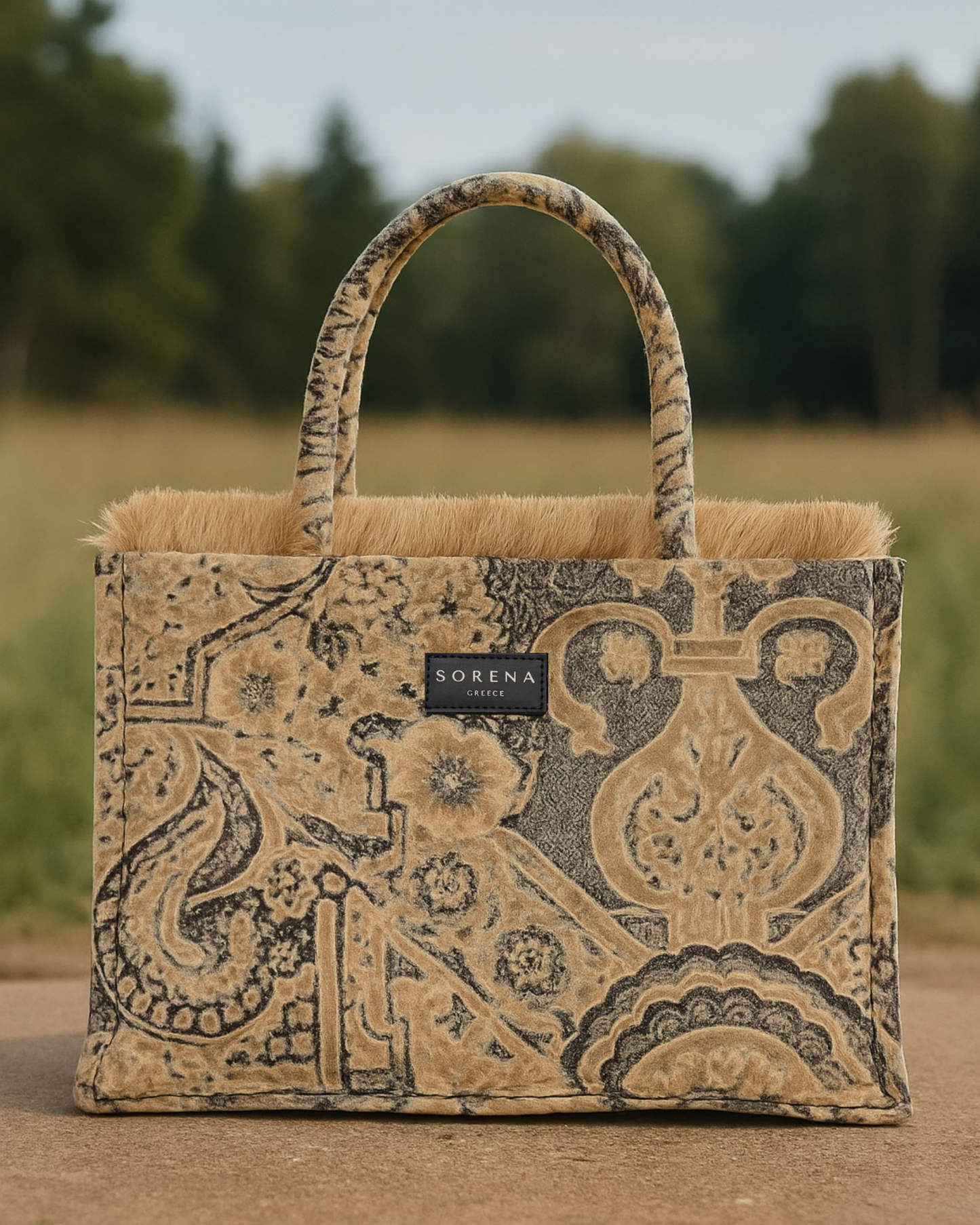 ANGELINA Shopper in Natur – mediterraner Look mit Fransen & Ornamenten, vegane Tasche für Alltag & Reisen