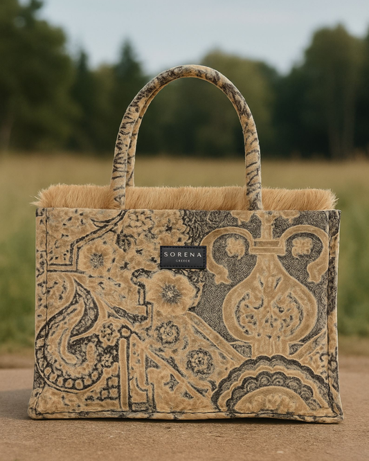ANGELINA Shopper in Natur – mediterraner Look mit Fransen & Ornamenten, vegane Tasche für Alltag & Reisen