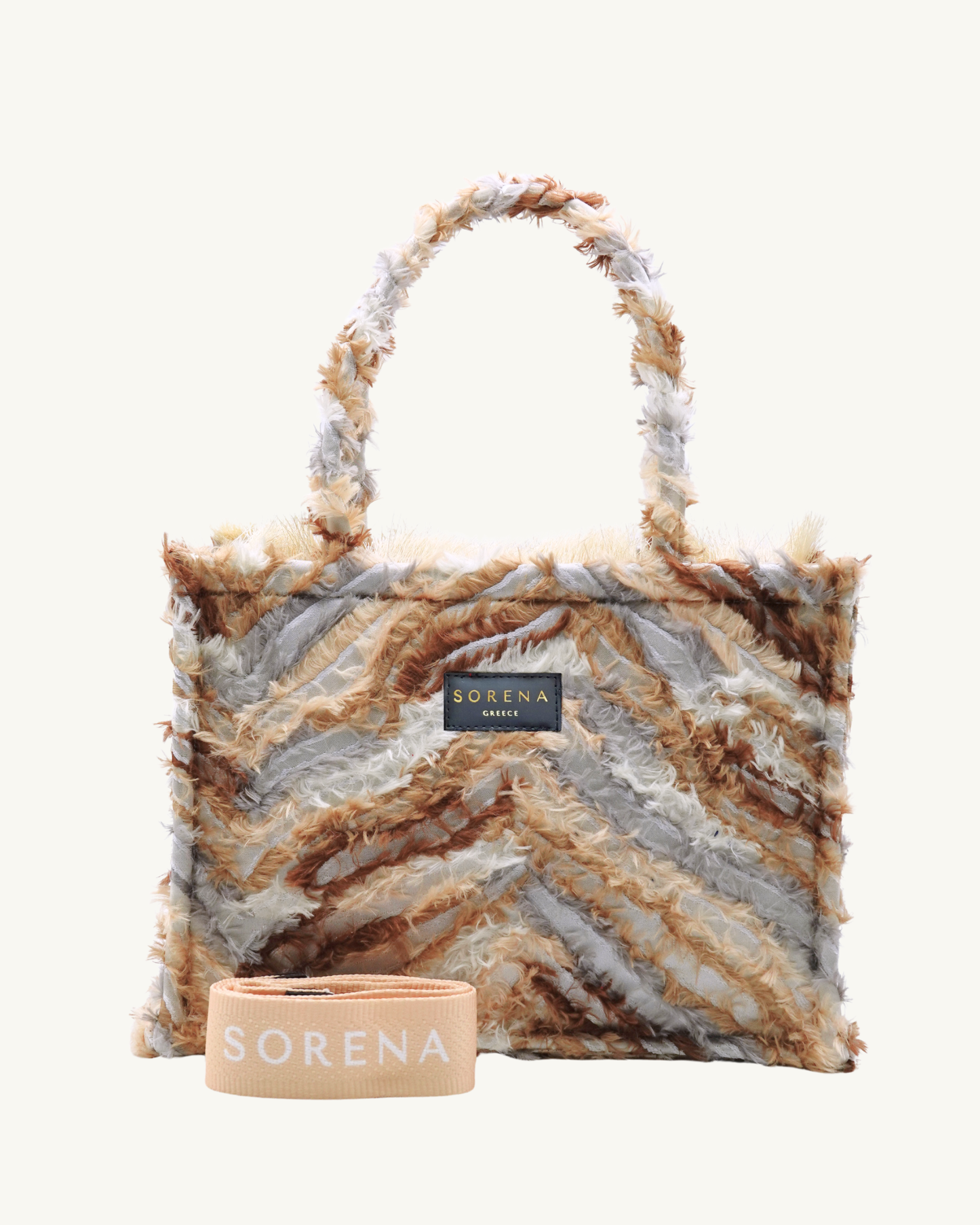 TIFFANY Shopper frontal – strukturierte Oberfläche mit federartigem Zickzack-Muster, stabile Henkel & Markenlabel