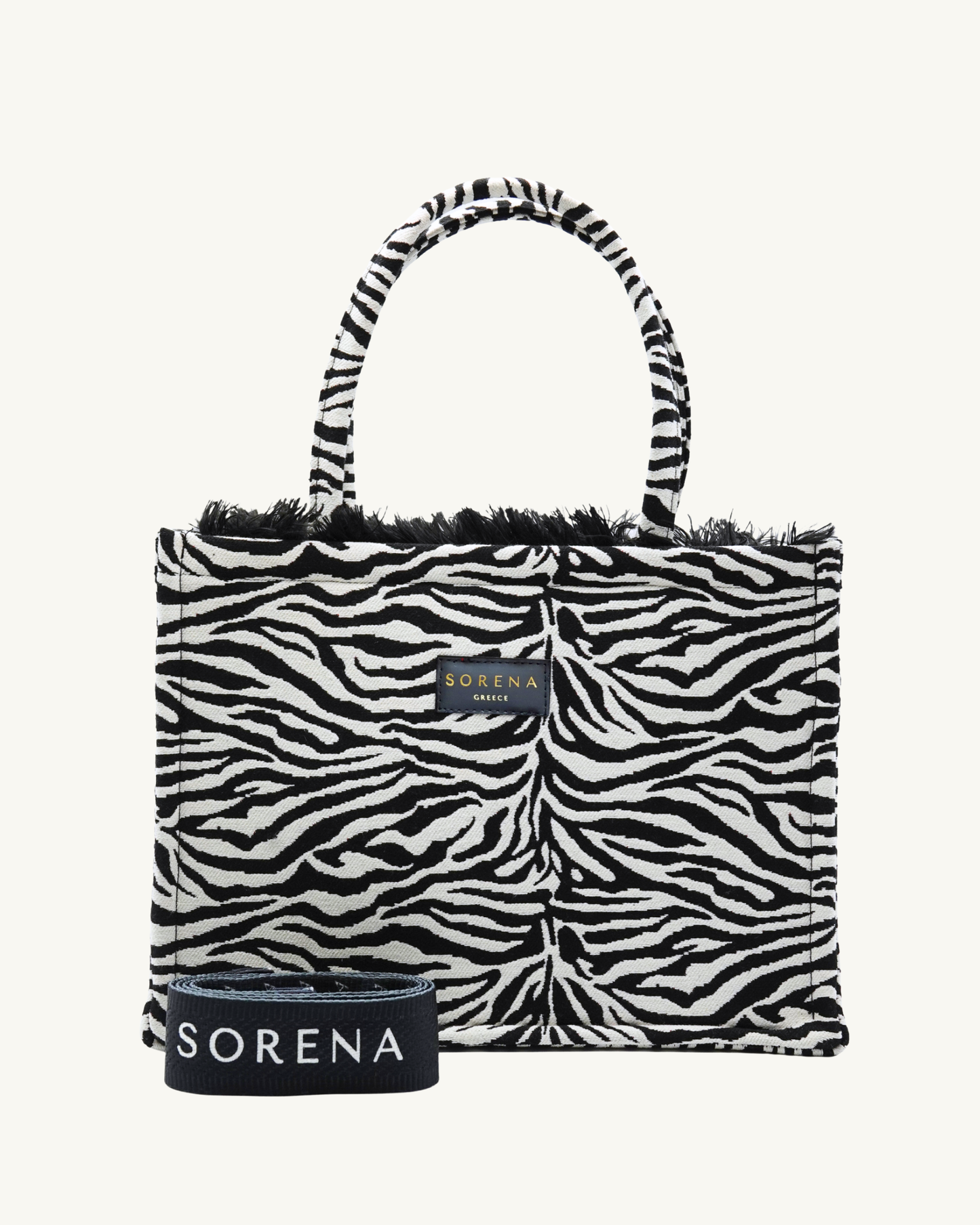 ZEGNIA Shopper frontal – ikonisches Zebra-Muster mit Fransenbesatz, stabile Henkel & Markenlabel
