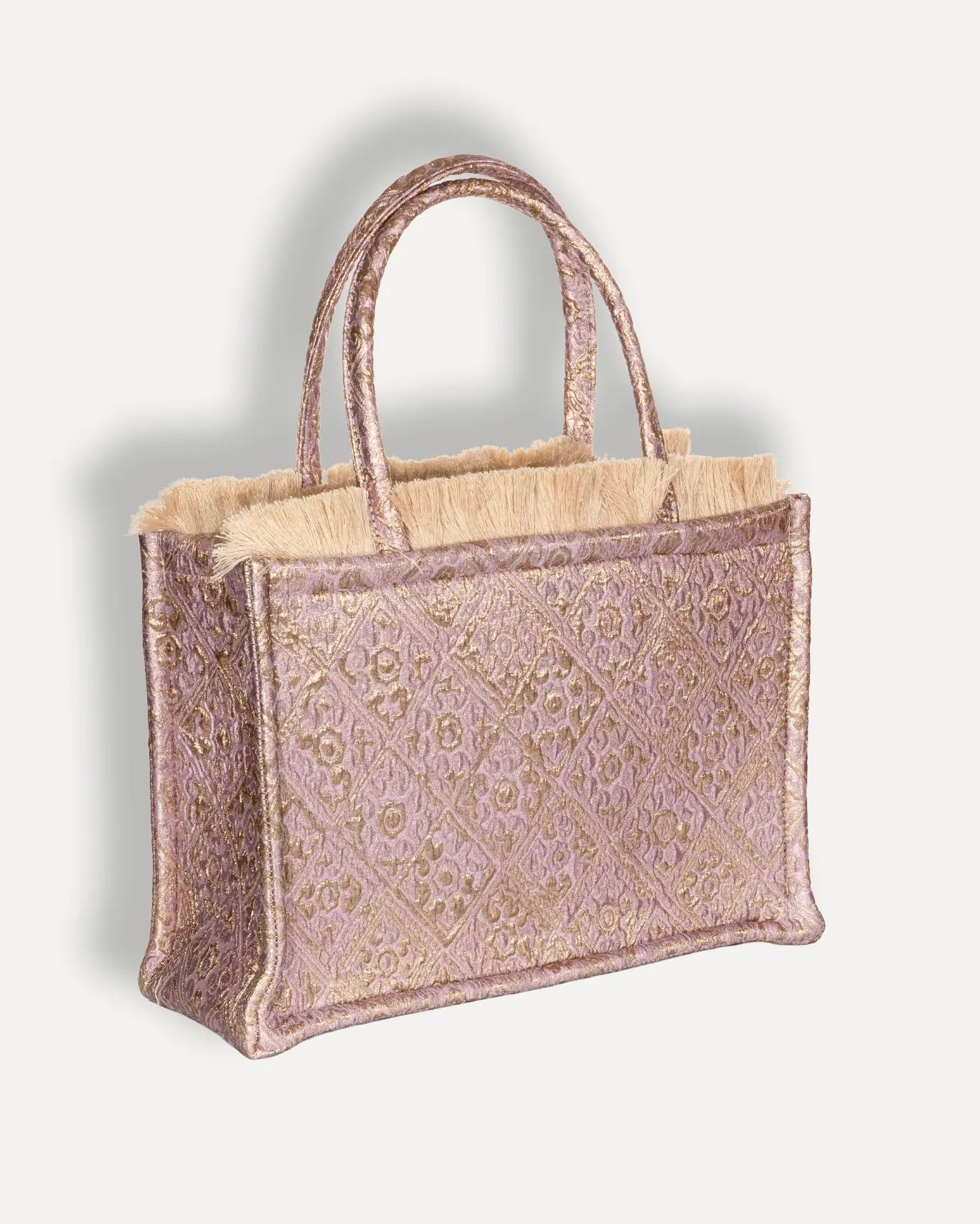 Rückseite Anemi Medium Tote Bag Sorena Greece, Rosegold Samt Rückseite handgefertigte Qualität Anemi Shopper Sorena.