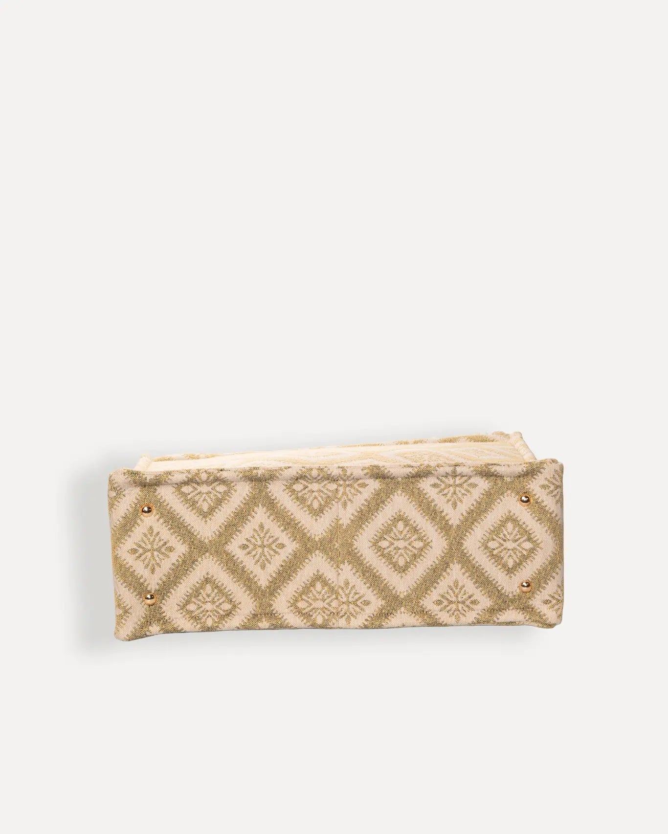Bodenansicht Arhontissa Large Tote Bag Sorena Greece, stabiler Jacquard Boden in Beige Ivory, robuste Unterseite handgearbeitet.