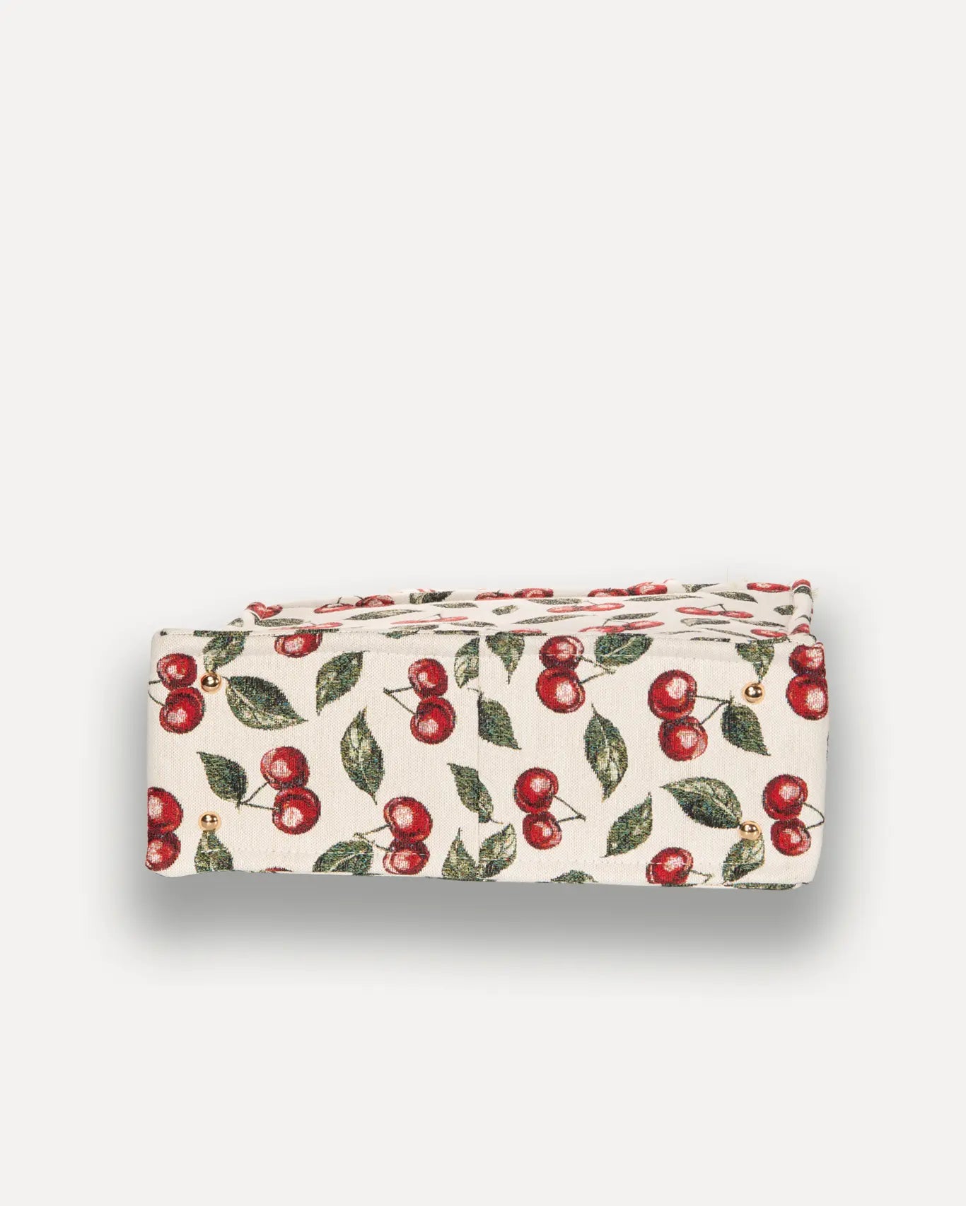 Bodenansicht Cherry Medium Tote Bag Sorena Greece, stabiler Jacquard Boden Kirschrot Unterseite handgefertigter Shopper.