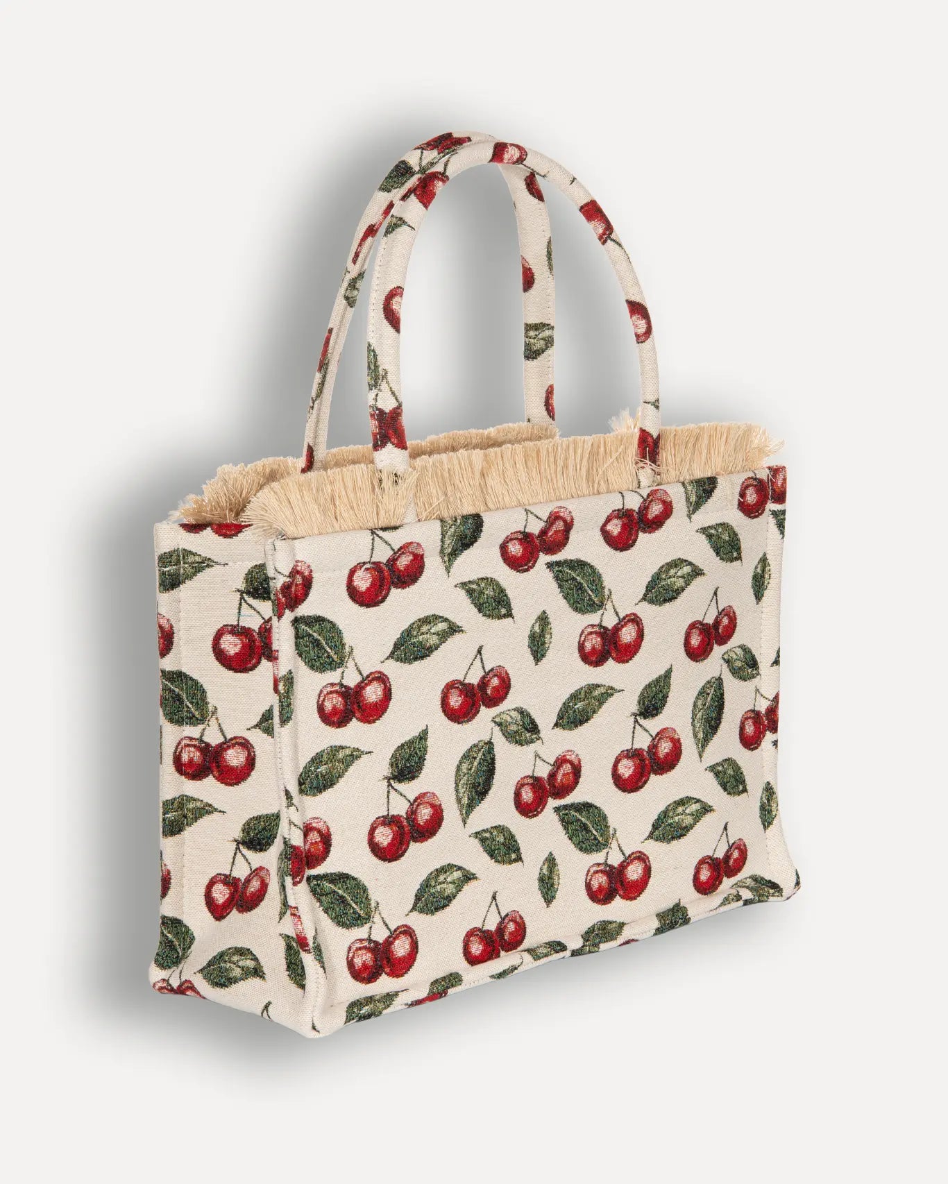 Rückseite Cherry Medium Tote Bag Sorena Greece, Jacquard Canvas Rückseite handgefertigt Griechenland Cycladitissa Kollektion.