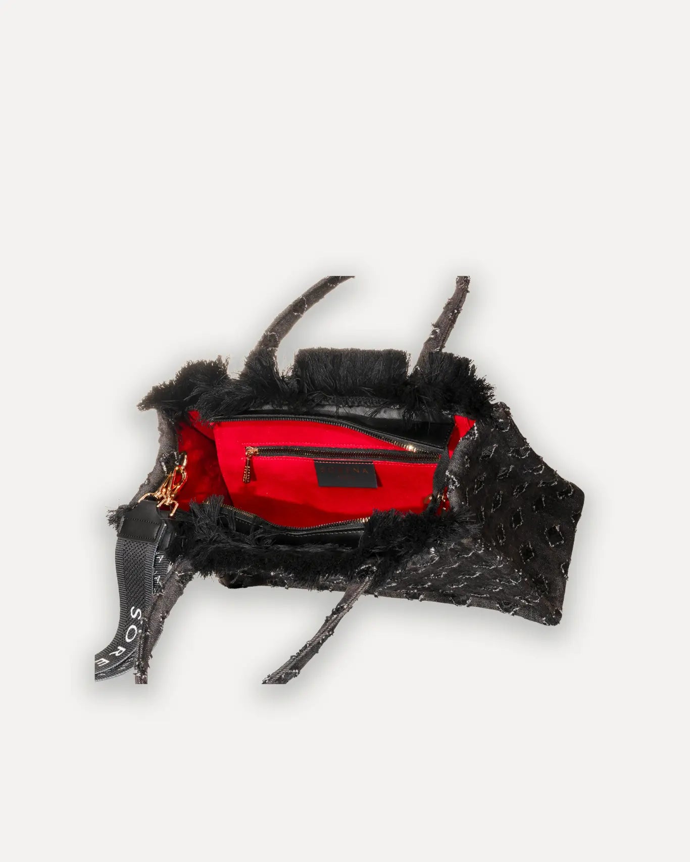 Innenansicht Contessina Medium Tote Bag Sorena Greece, Hauptfach Innentasche veganer Shopper Schwarz handgefertigt Griechenland.