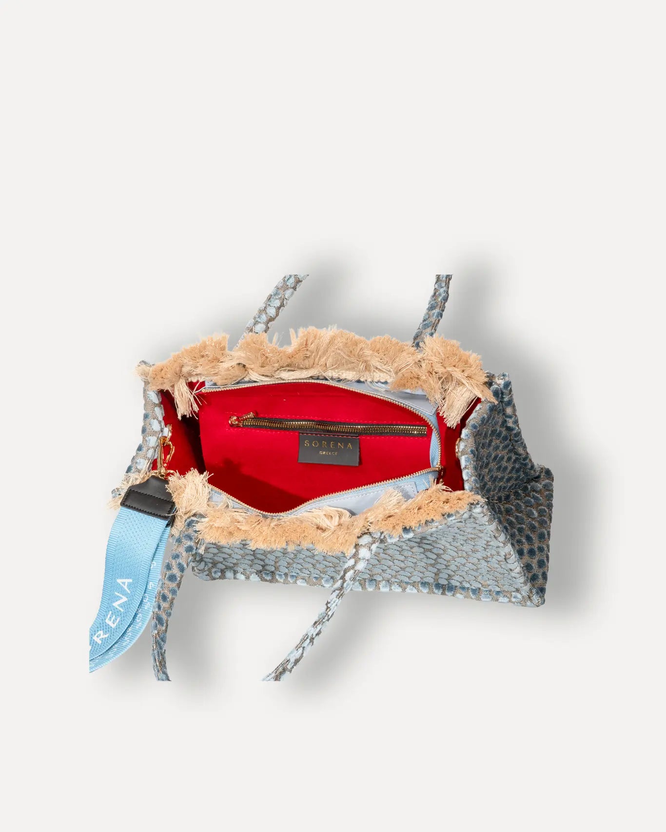 Innenansicht Cyclades Medium Tote Bag Sorena Greece, doppeltes Hauptfach vollständig gefüttert zwei separate Bereiche veganer Shopper Griechenland.