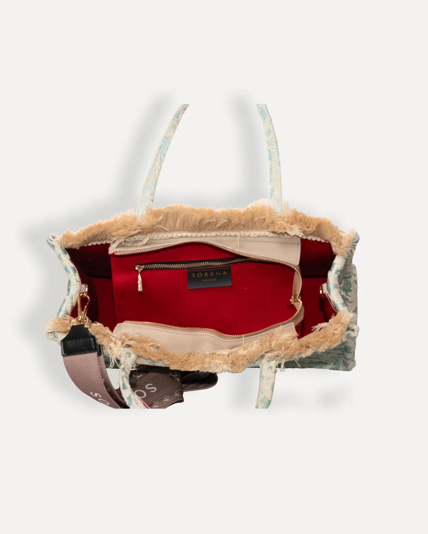 Innenansicht Dioni Large Tote Bag Sorena Greece, geräumiges Hauptfach Innentasche veganer Shopper Dioni Griechenland.