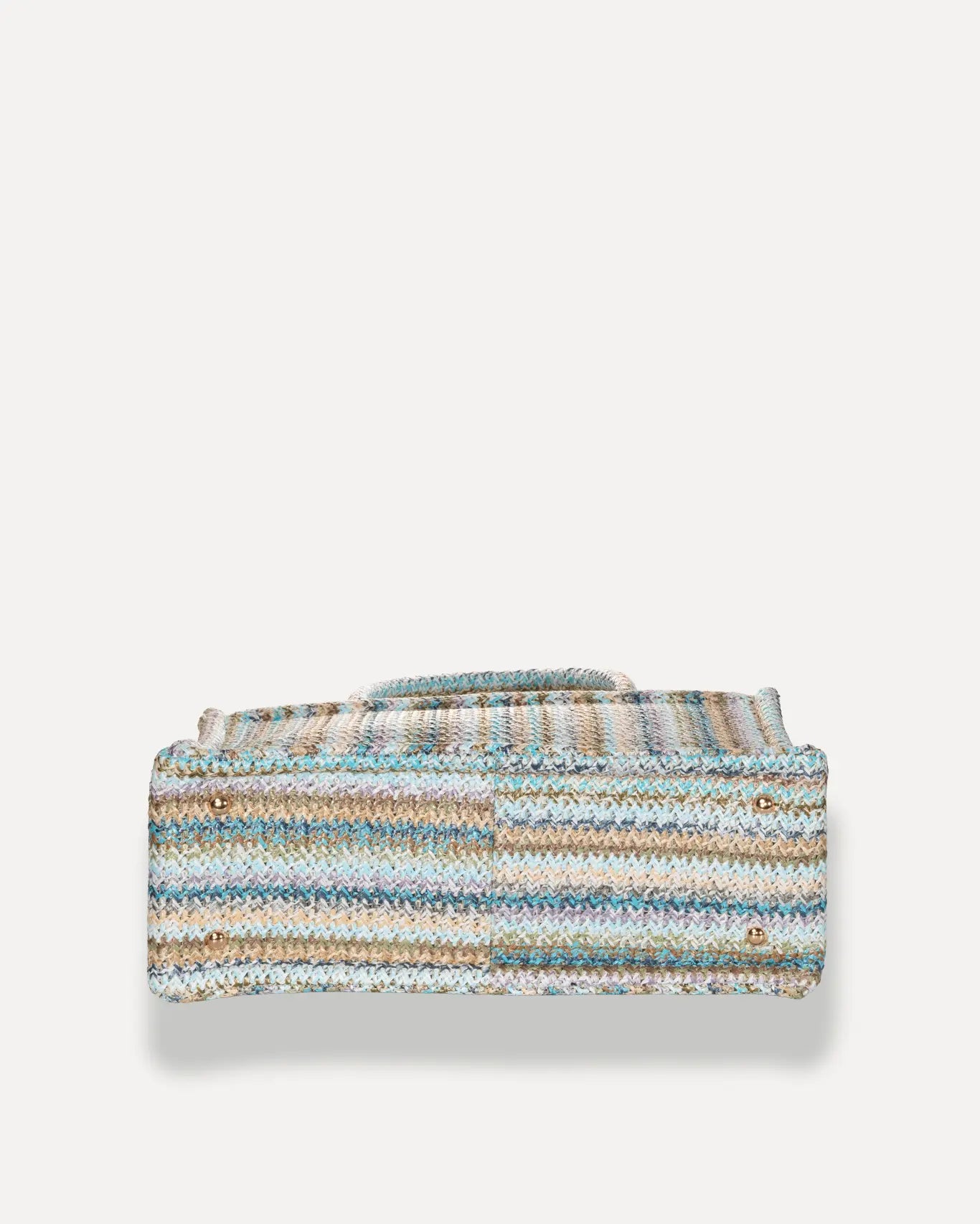 Bodenansicht Elafonisos Medium Tote Bag Sorena Greece, geflochtener Naturboden Stroh Tote Seegrün Beige Unterseite.