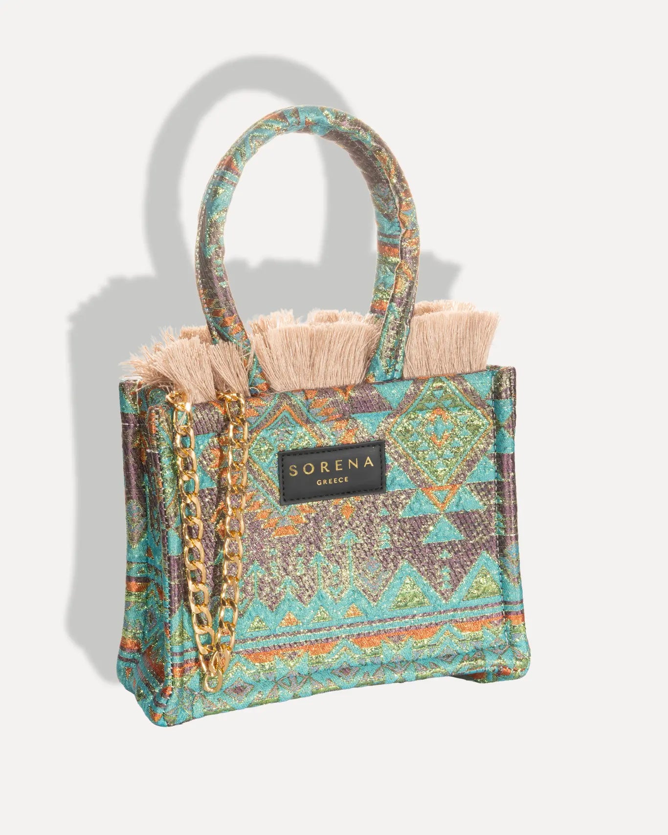 Rechte Seite Fegarada Mini Tote Bag Sorena Greece, mini Shopper Nachtblau Töne handgefertigt Griechenland Cycladitissa