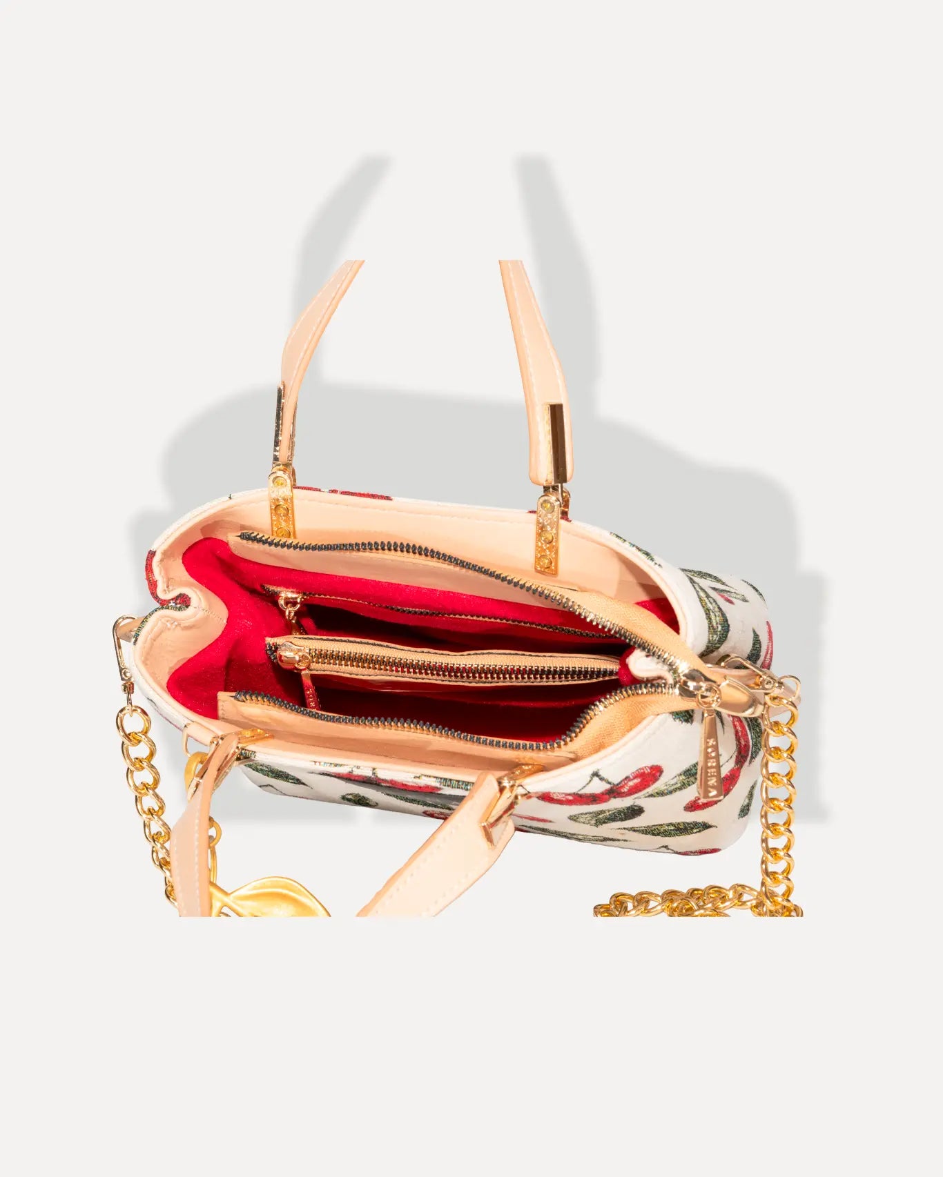 Innenansicht Galleria Bag Cherry Edition Sorena Greece, Innenfach Galleria Tasche vegane Qualität handgefertigt Griechenland