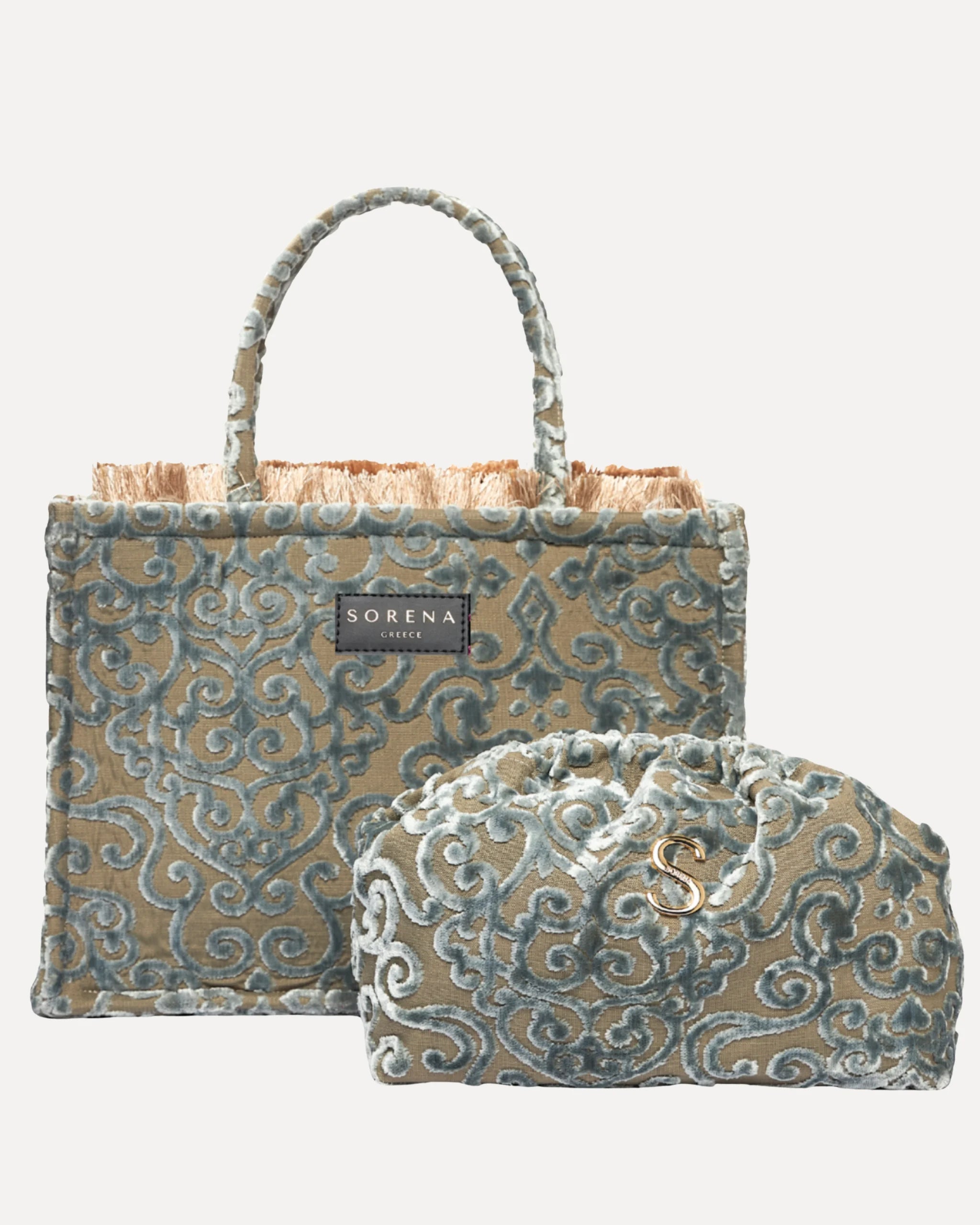 Sorena Greece Shopper Eleonora Blau, Beige - floral, vegan