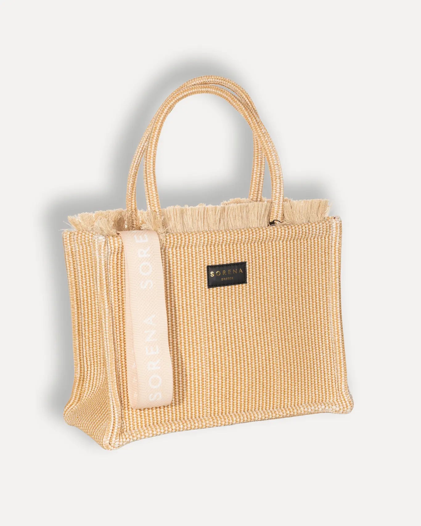 Rechte Seite Irida Medium Tote Bag Sorena Greece, Stroh Tote Naturton handgefertigte Qualität mittleres Format Griechenland