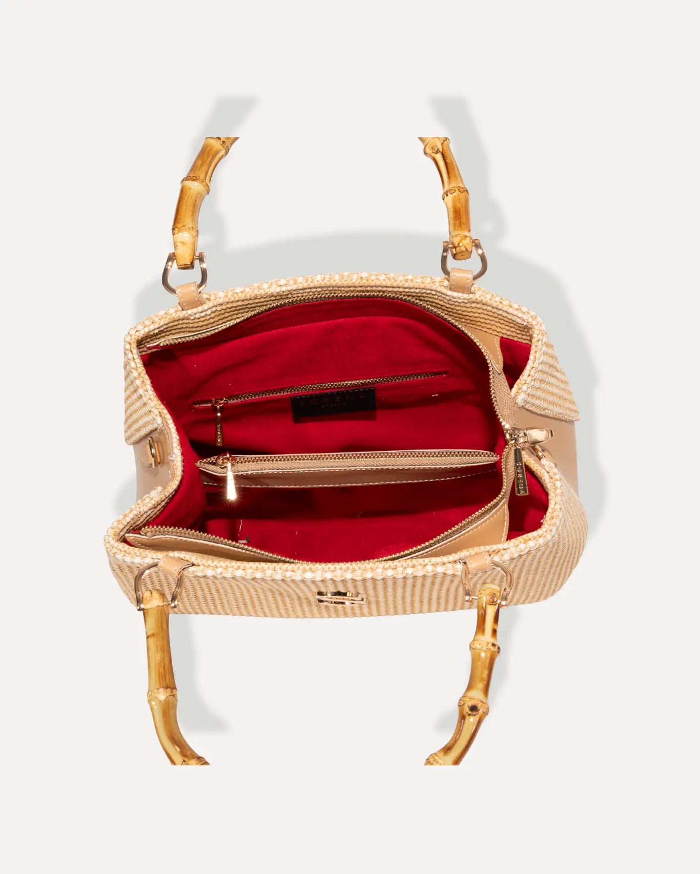 Innenansicht Irida Shoulder Bag Sorena Greece, Innenfach Schultertasche Stroh vegane Qualität handgefertigt Griechenland