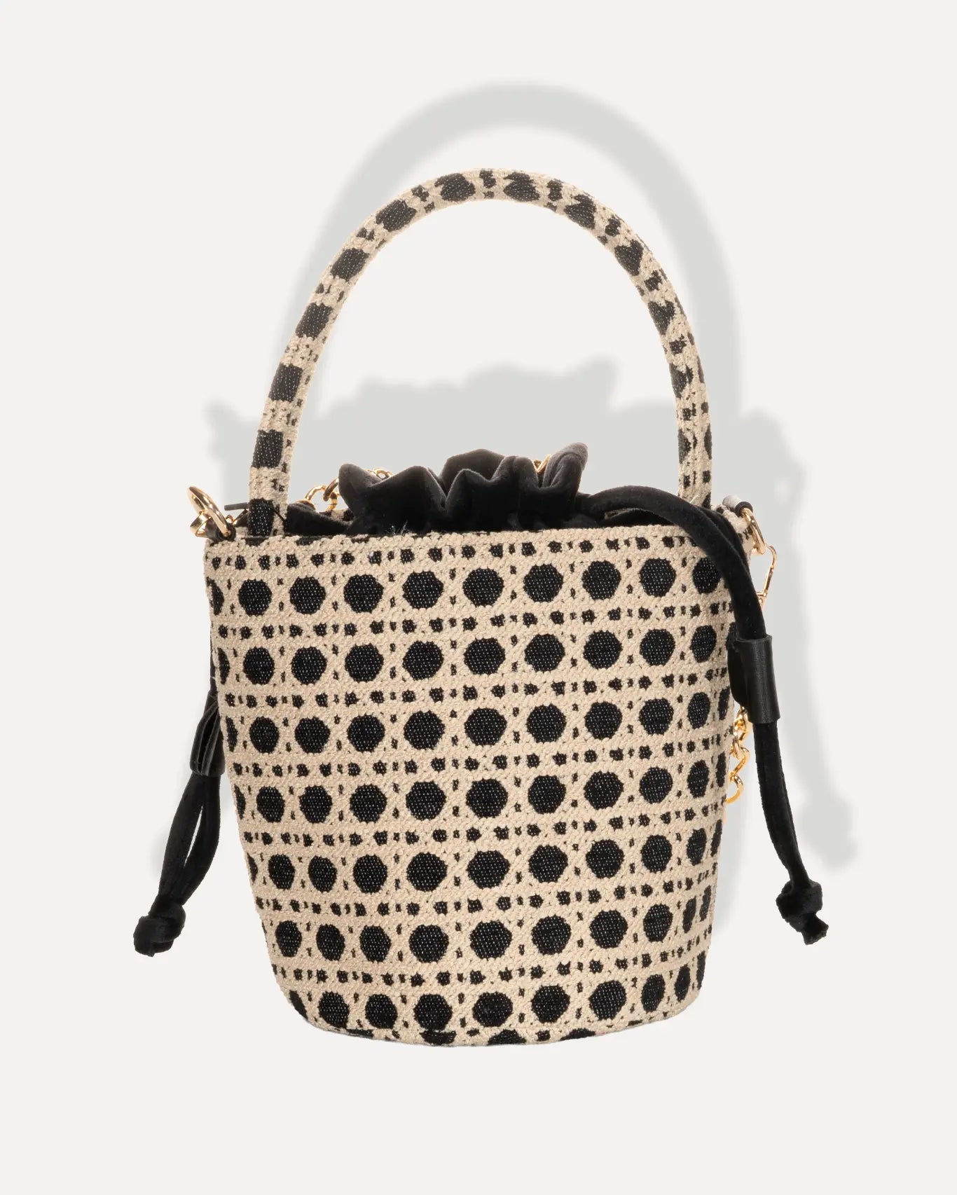 Rückseite Positano Kalathaki Bag Sorena Greece, kleines Körbchen Rückseite goldfarbene Kette handgefertigte Qualität