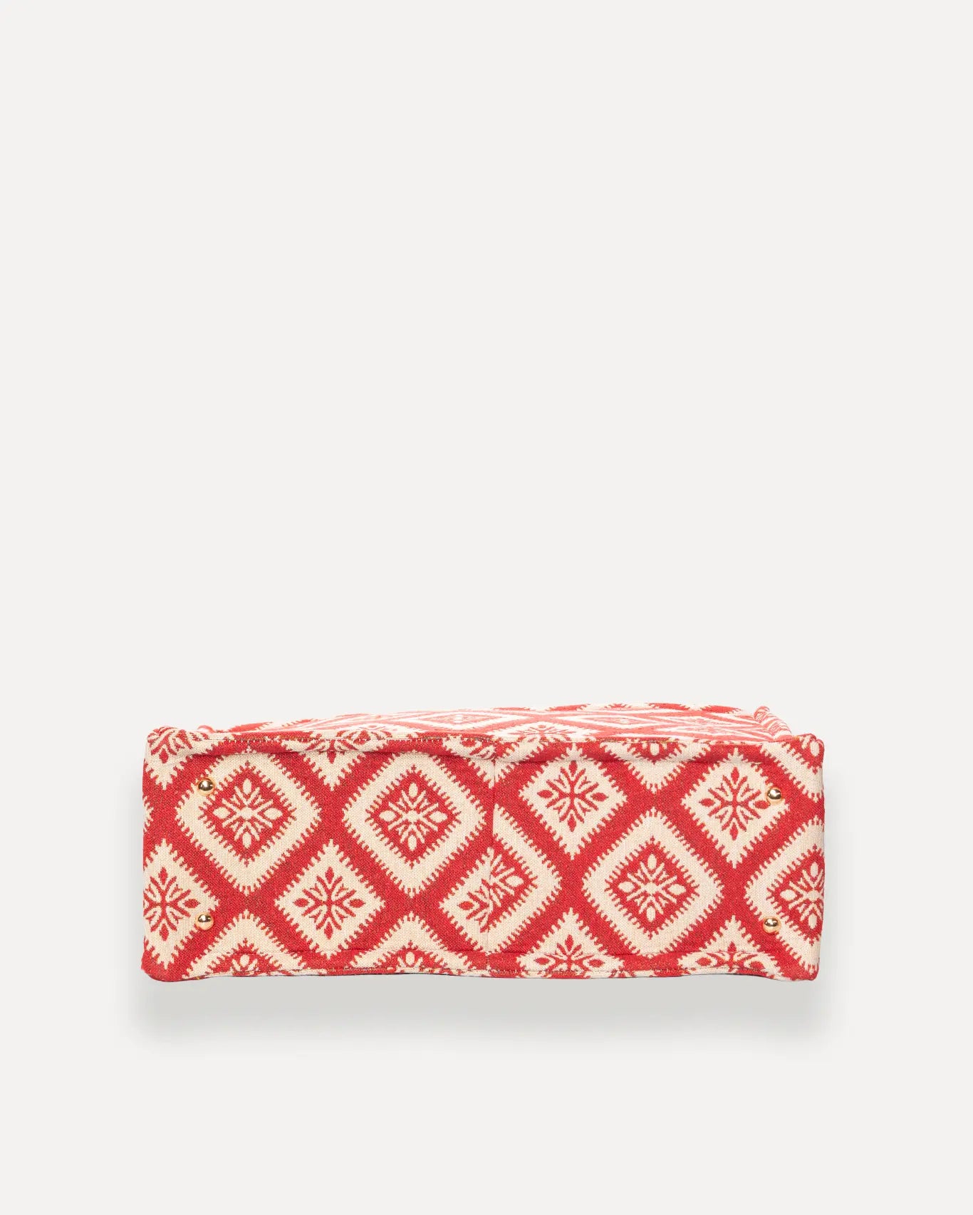 Bodenansicht Kalokairaki Large Tote Bag Sorena Greece, Jacquard Boden in Rot Ivory, stabile Unterseite handgefertigter Shopper