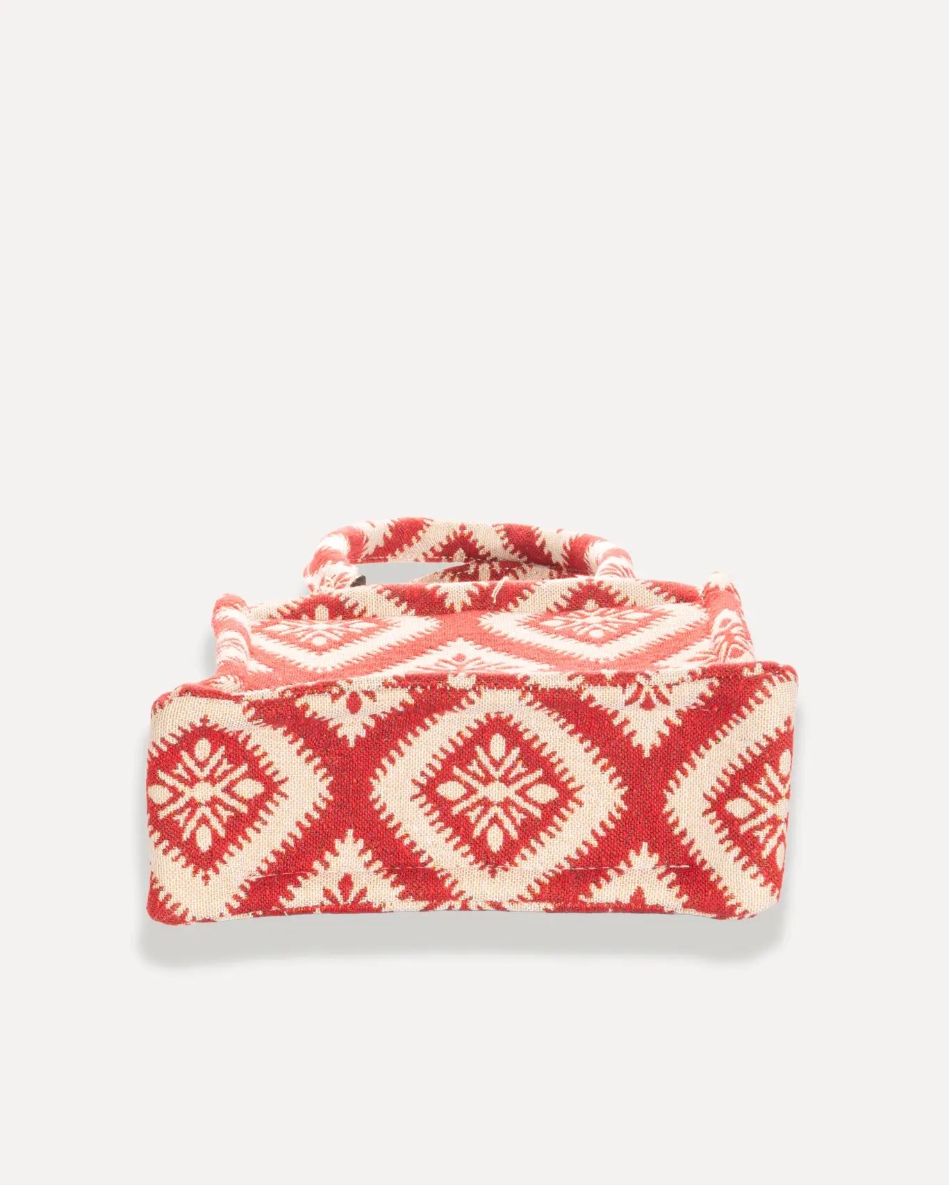 Bodenansicht Kalokairaki Mini Tote Bag Sorena Greece, flacher Jacquard Boden Rot Ivory kleiner Shopper
