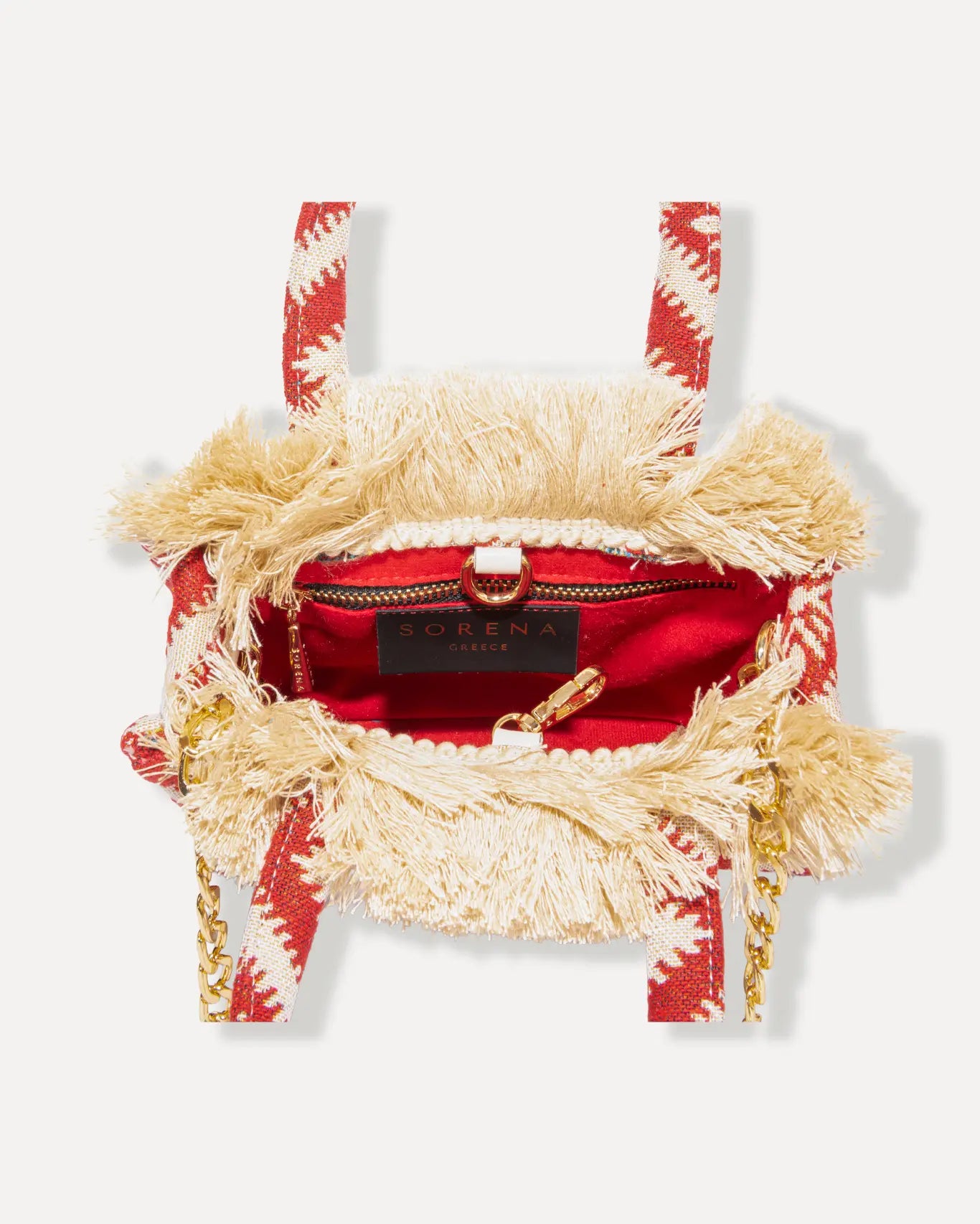Innenansicht Kalokairaki Mini Tote Bag Sorena Greece, Innenfach Schlitztasche vegane Tasche mini Shopper griechisches Handwerk