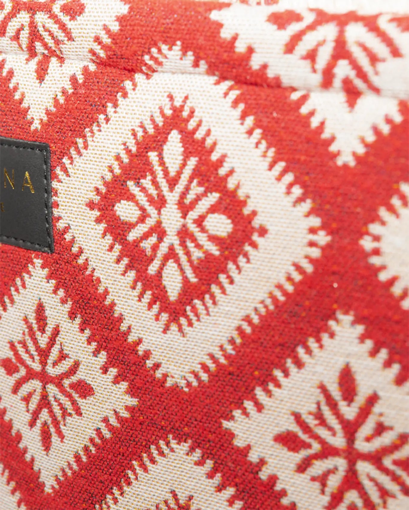Nahaufnahme Kalokairaki Jacquard Sorena Greece, Diamant Stern Muster in Karmesinrot Ivory Webstruktur Detailansicht