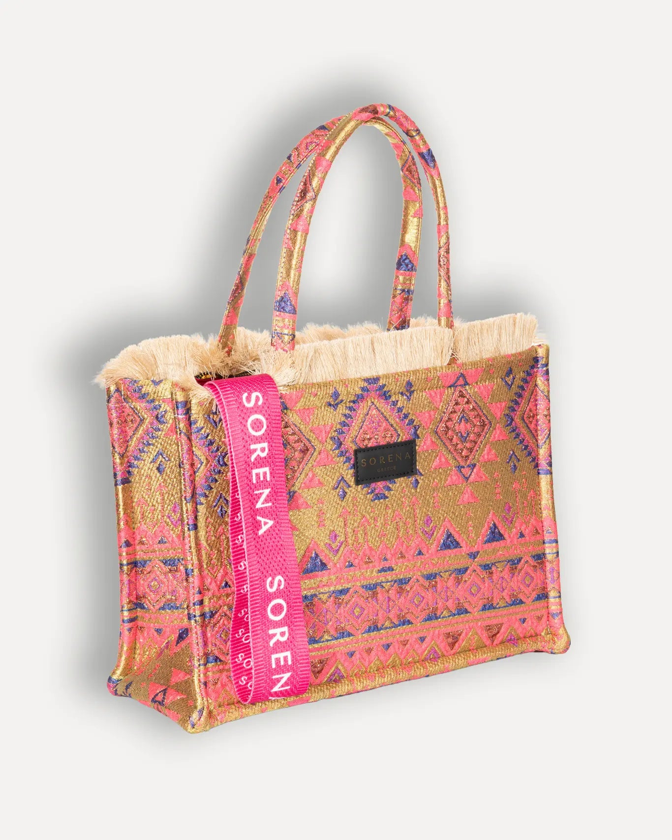 Rechte Seite Nisiotissa Medium Tote Bag Sorena Greece, strukturiertes Gewebe Sorena Handwerk Cycladen Sommer Shopper.