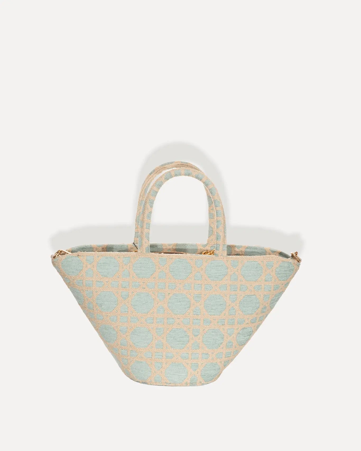 Rückseite Oceanis Mini Basket Bag Sorena Greece, mini Korb Rückseite Blau Beige Jacquard handgefertigte Qualität