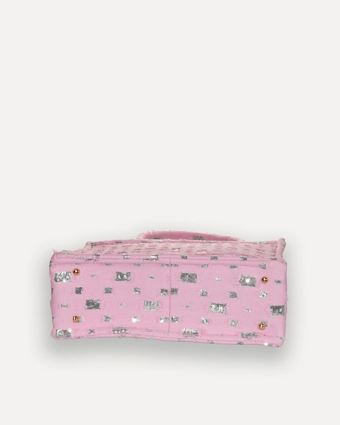 Bodenansicht Rozalia Medium Tote Bag Sorena Greece, stabiler Boden Rosa Canvas Metallic Unterseite Shopper handgefertigt.